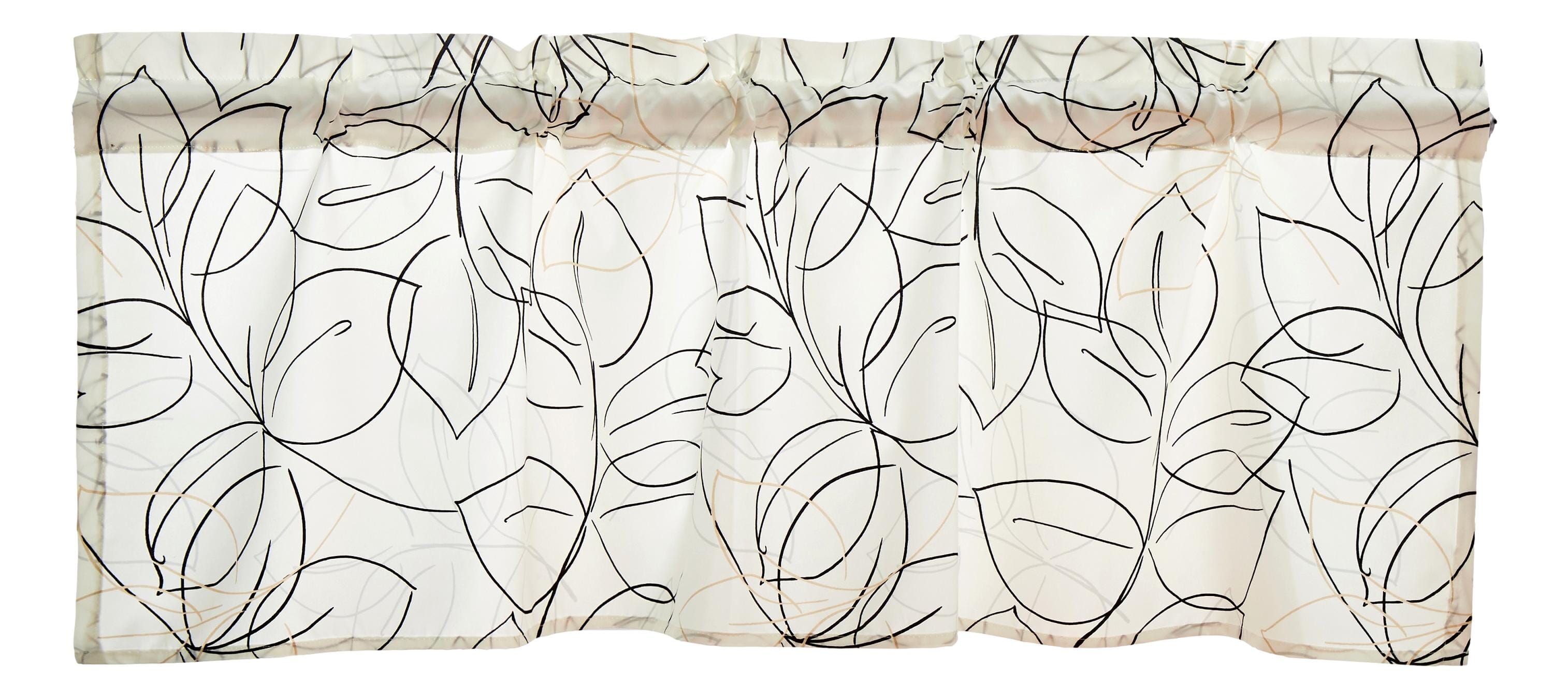 Tache Modern Abstract Leaf Line Art Foliage White Grey Black Gold Window Valance (TJ3571)