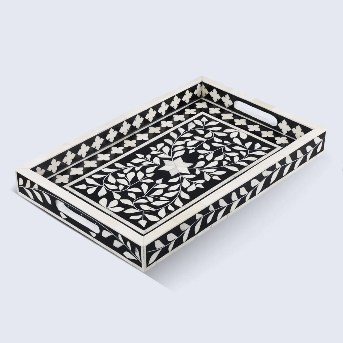 Decorative Tray Alhambra Negra Black White Bone & Resin Inlay – 11" x 17", 12" x 12"