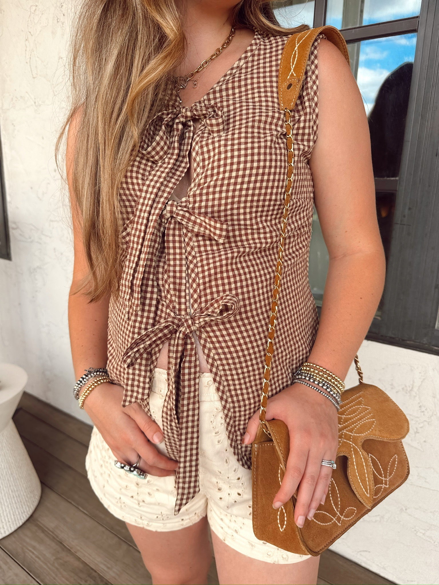 The Gingham Vest in Brown-MEDIUM