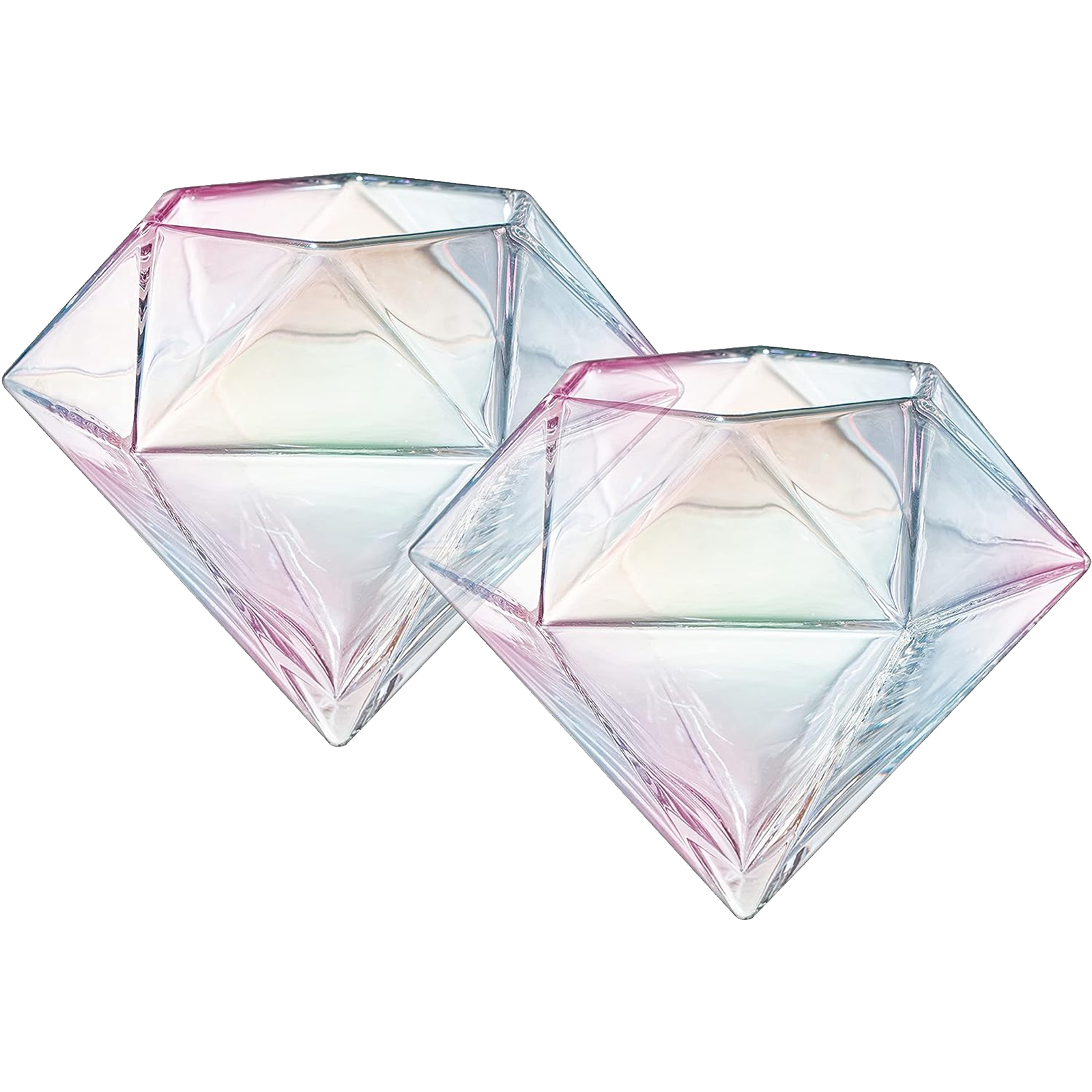 Set Of 2 Iridescent Diamond Whiskey Wine Glasses 10OZ Wine Whiskey Water Diamond Shaped Diamonds Col