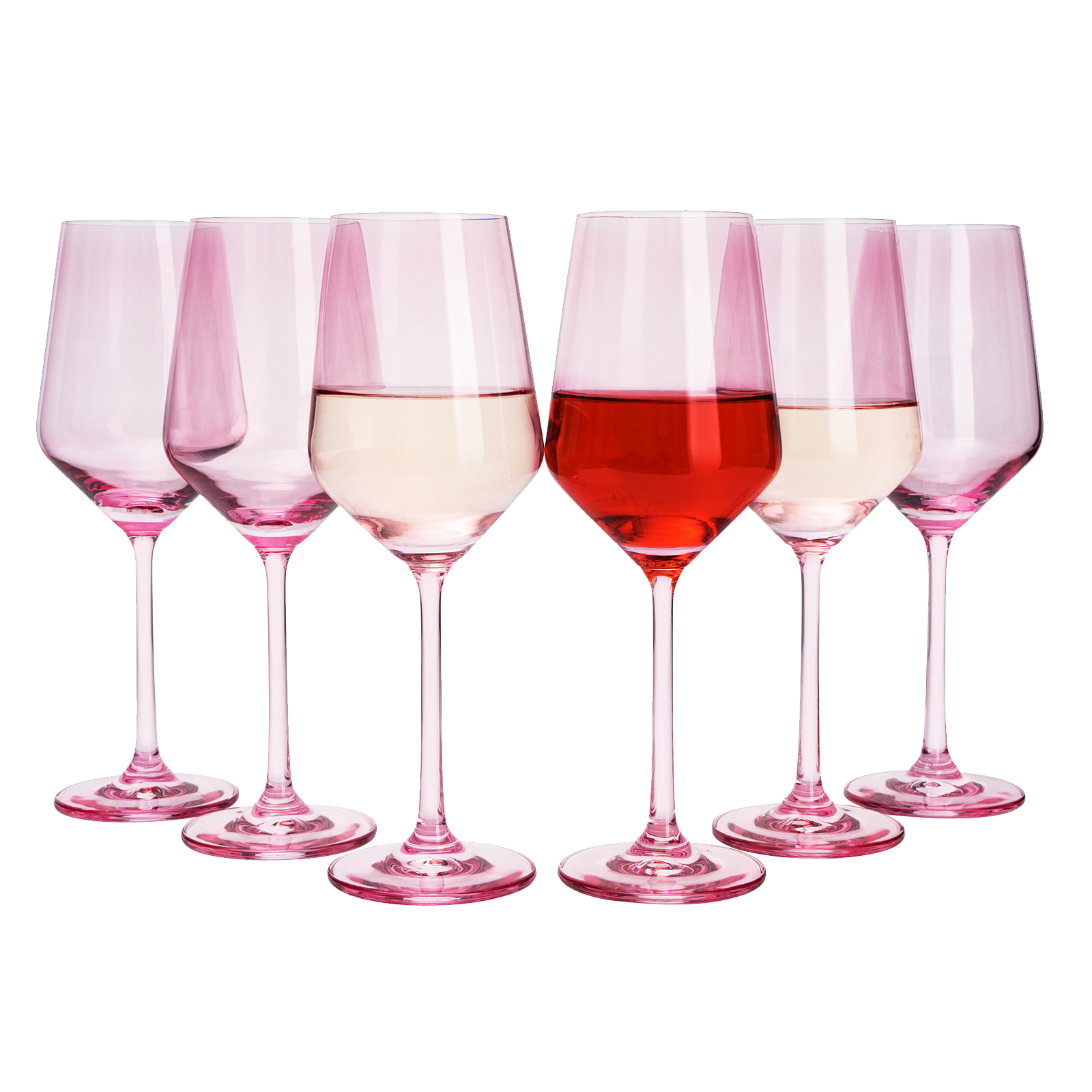 Set Of 6 Pink Colored Wine Glasses 12 Oz Hand Blown Italian Style Crystal Bordeaux Wine Glasses Prem