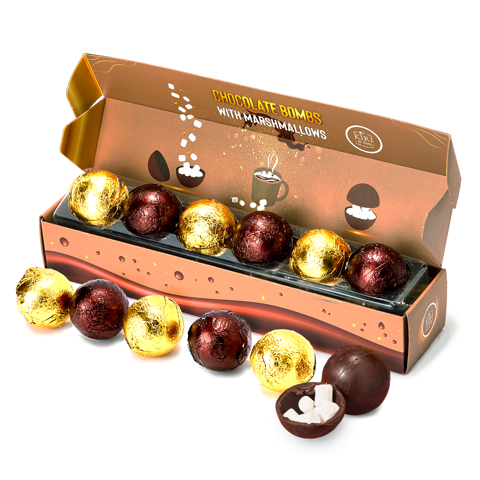 Hot Chocolate Bombs Set Of 6 Delicious Cocoa Bombs Filled With Marshmallows 2 Flavors Caramel Fudge