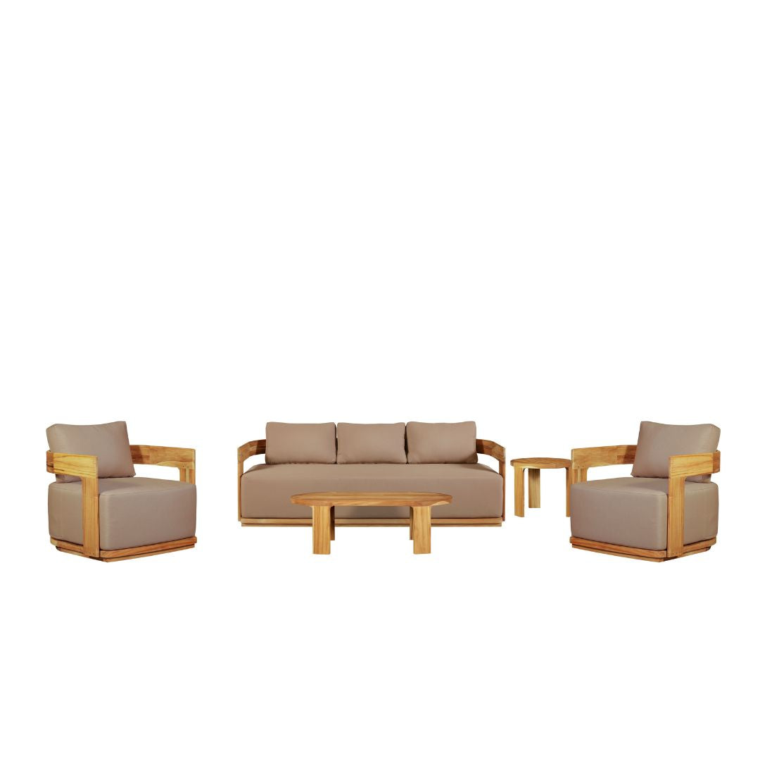 Eclipse Outdoor solid Teak Wood Sofa Set - light brown fabric