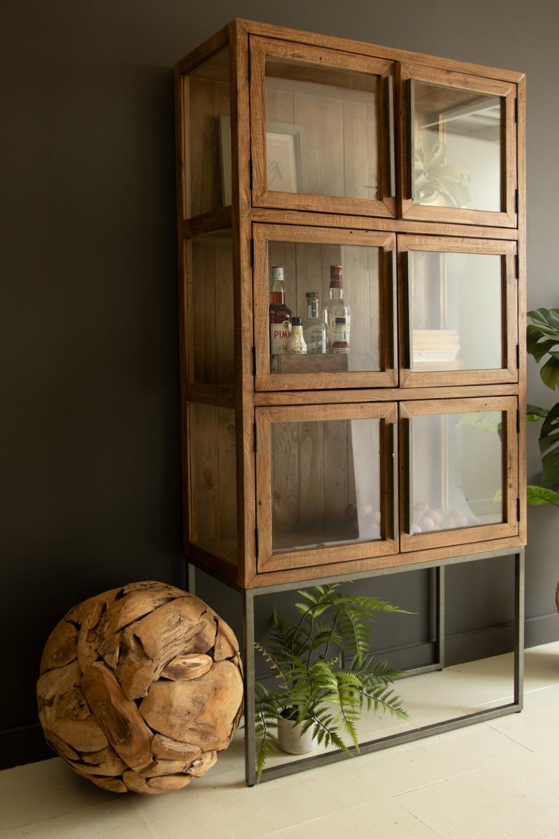 Framed Glass Door Wood and Metal Display Cabinet