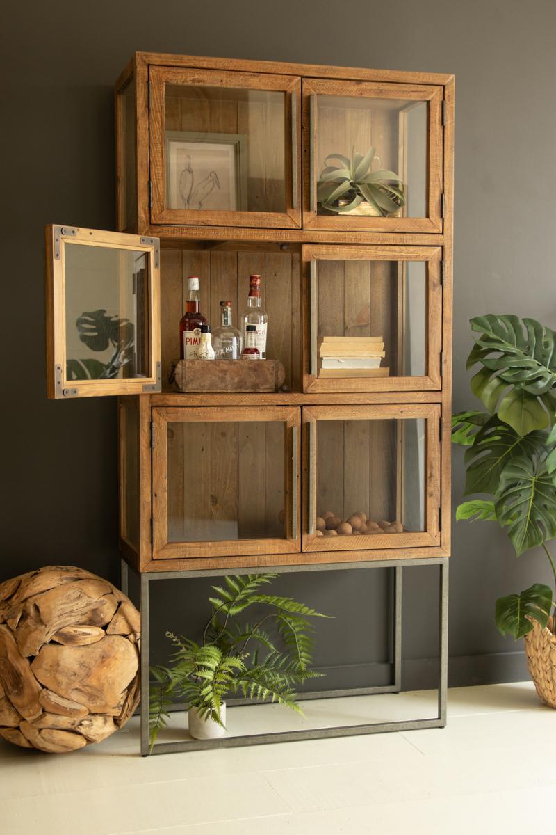 Framed Glass Door Wood and Metal Display Cabinet