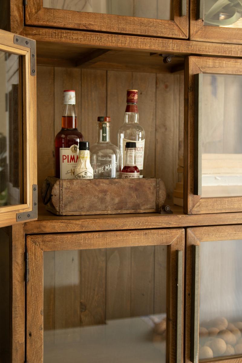 Framed Glass Door Wood and Metal Display Cabinet