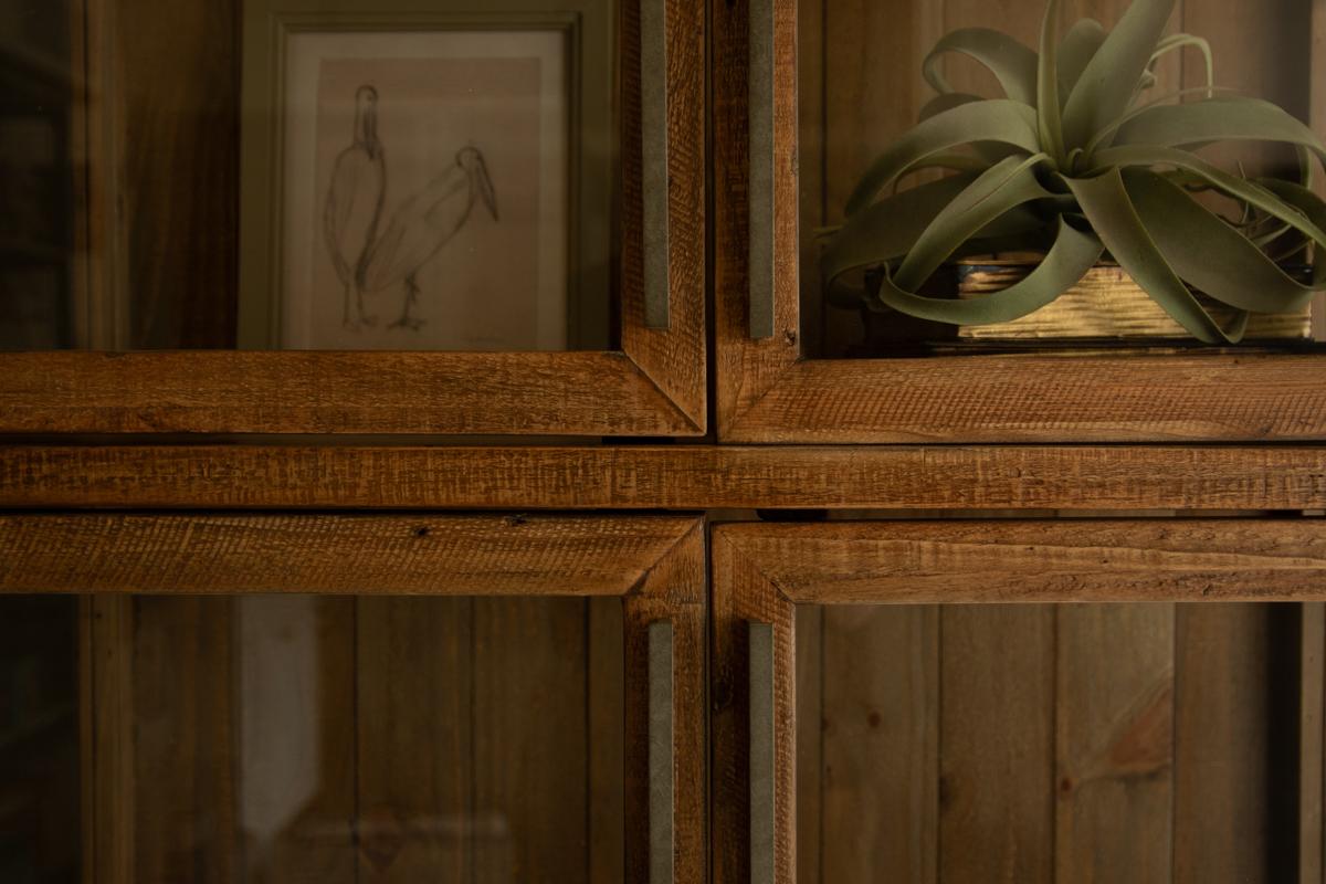Framed Glass Door Wood and Metal Display Cabinet