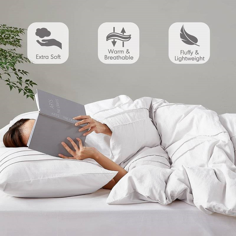 Full/Queen Size Microfiber Pleated Soft Washed Comforter Set White