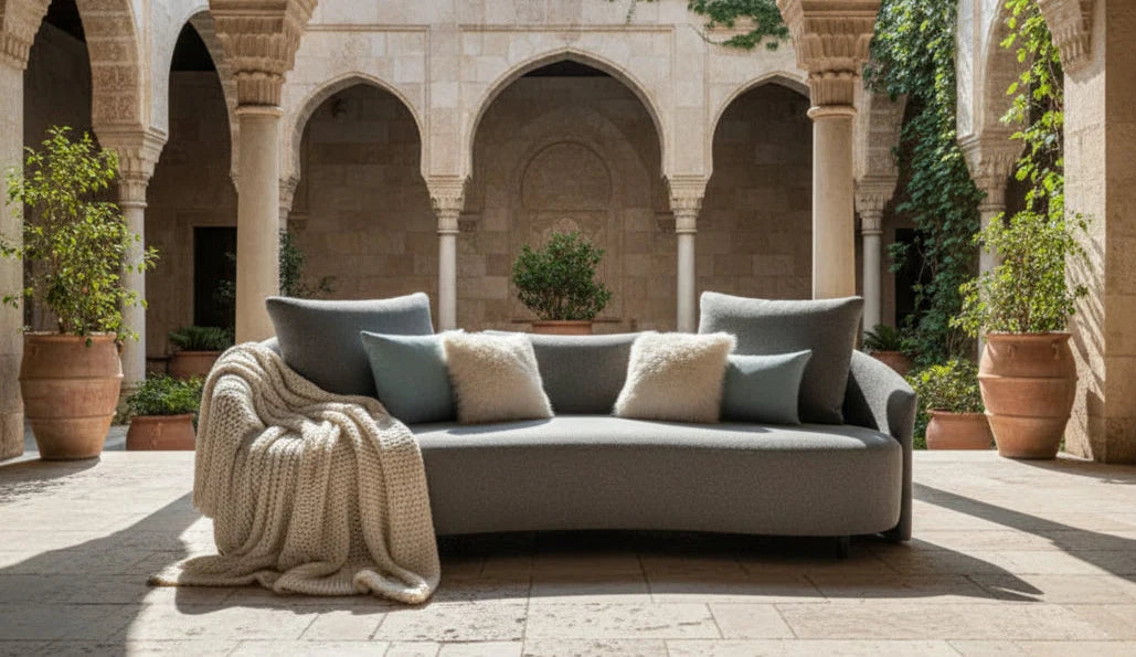 Serene Outdoor Sofa 91" – Bouclé All-Weather Gray Fabric