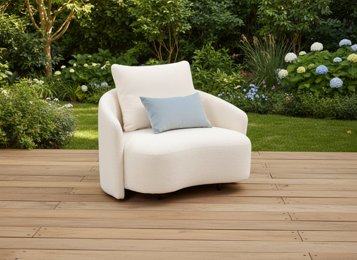 Serene Outdoor Arm chair – Cream Bouclé All-Weather Lounge Seating
