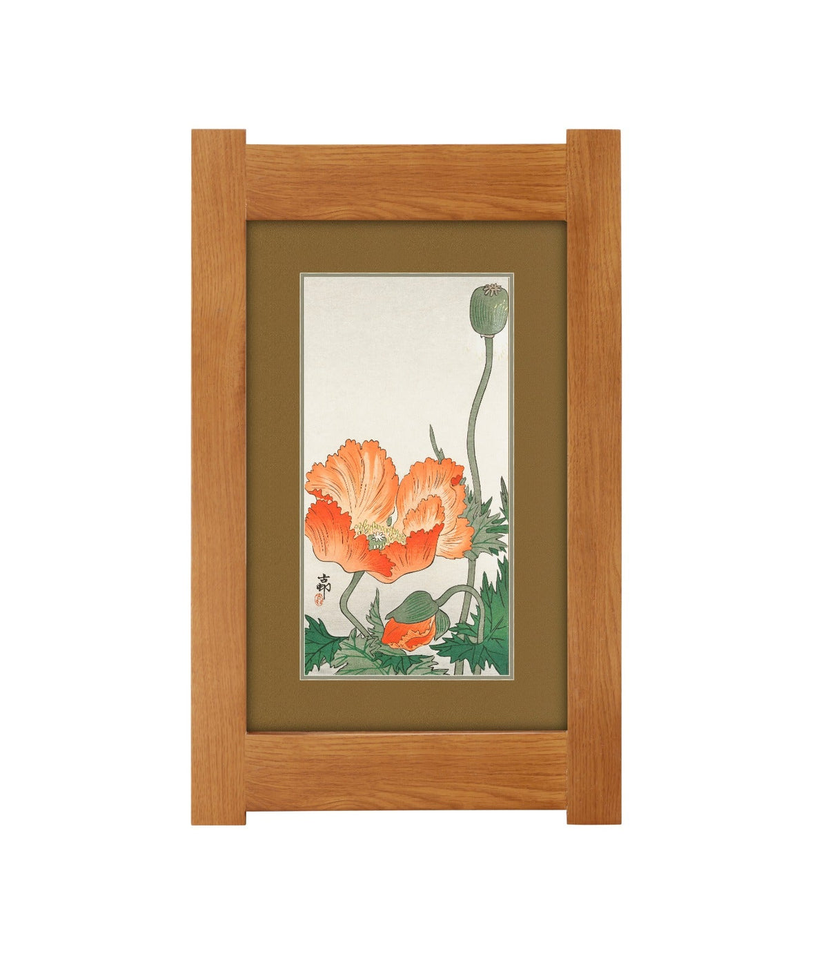Arts & Crafts Mission Oak Framed Art with Poppy Design
