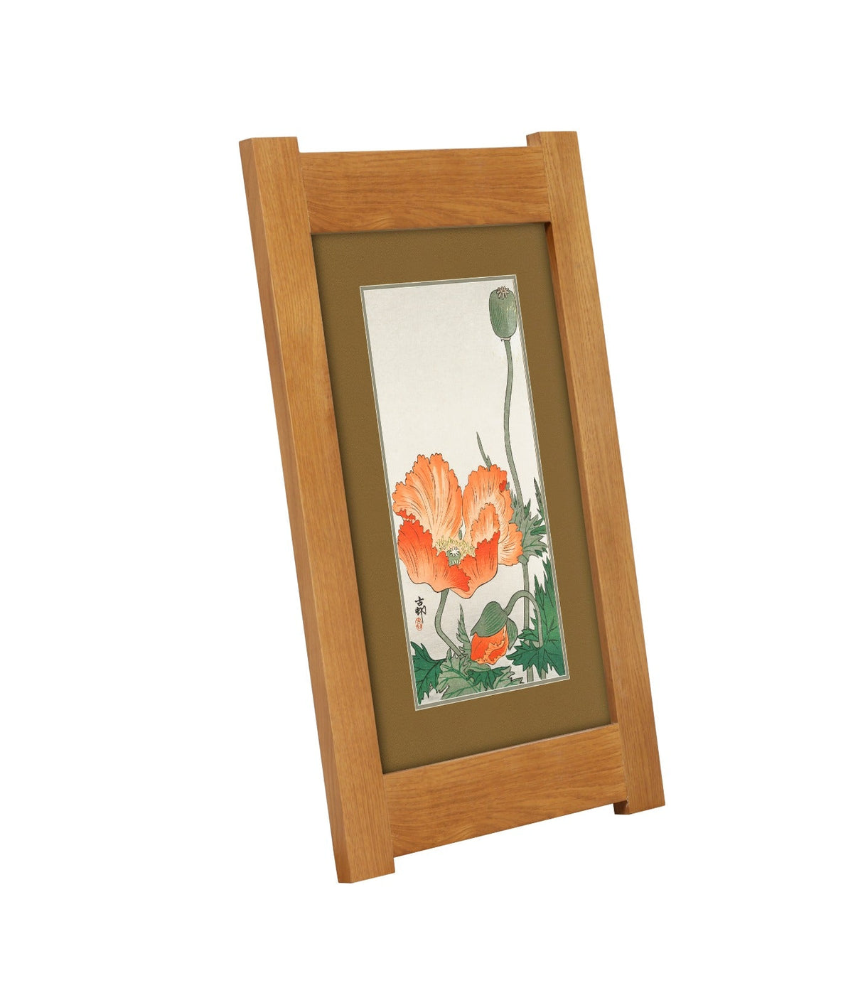 Arts & Crafts Mission Oak Framed Art with Poppy Design