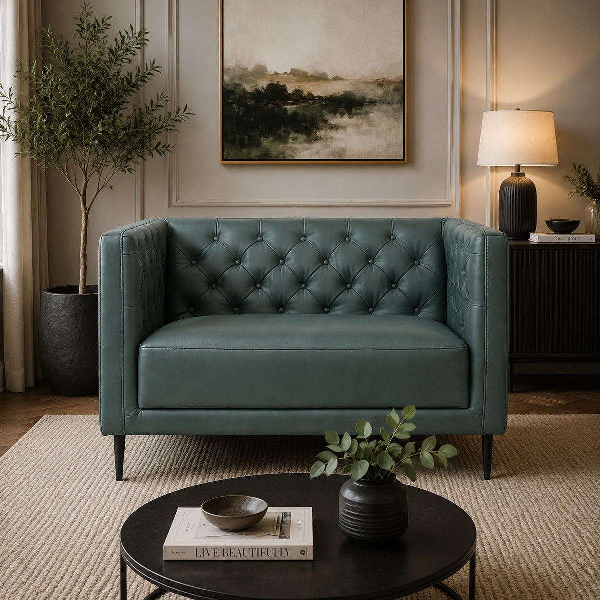 Lucius Top Grain Leather 1.5 Arm Chair - Green