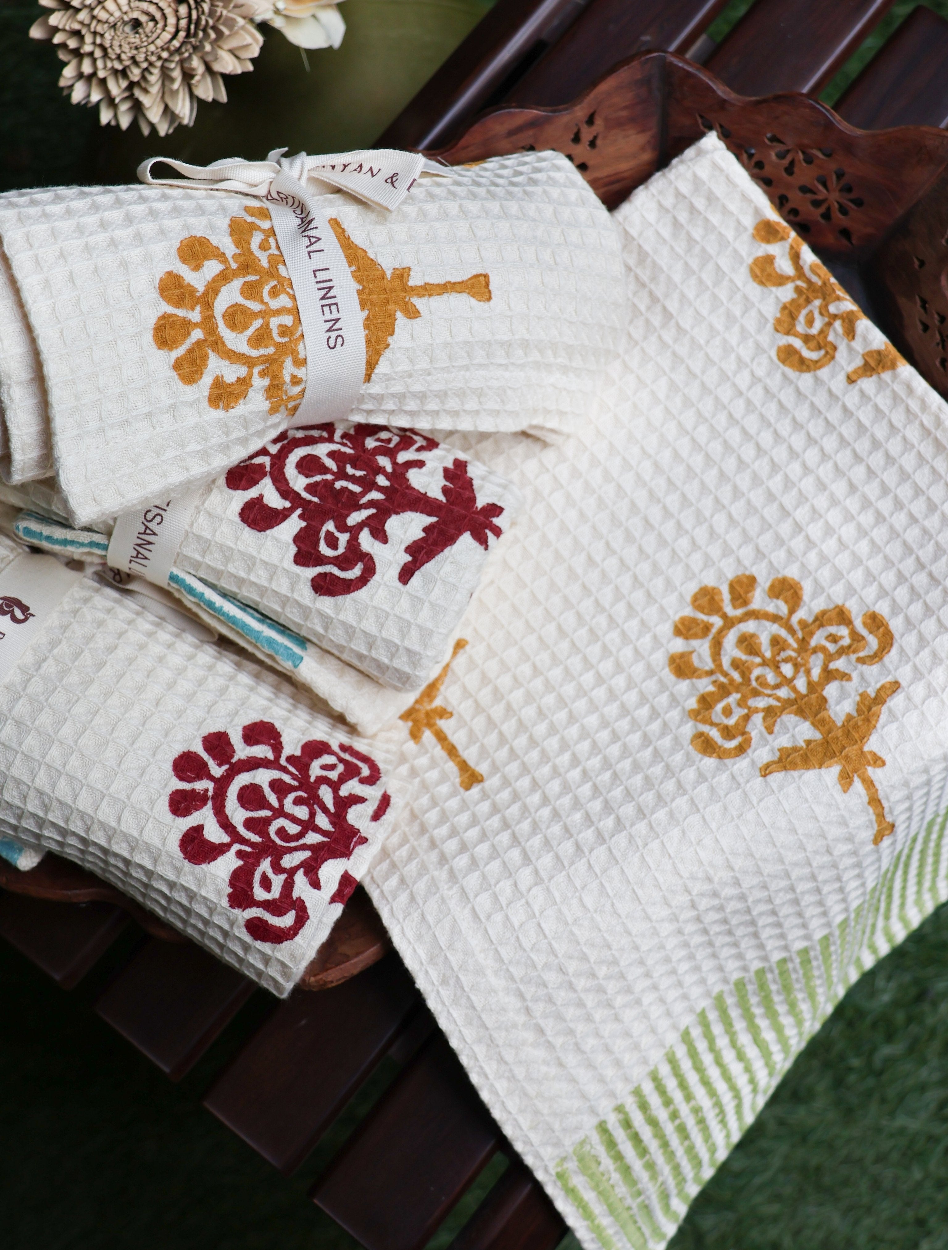 Harmony Cotton Waffle Kitchen Towels - Tawny Orange