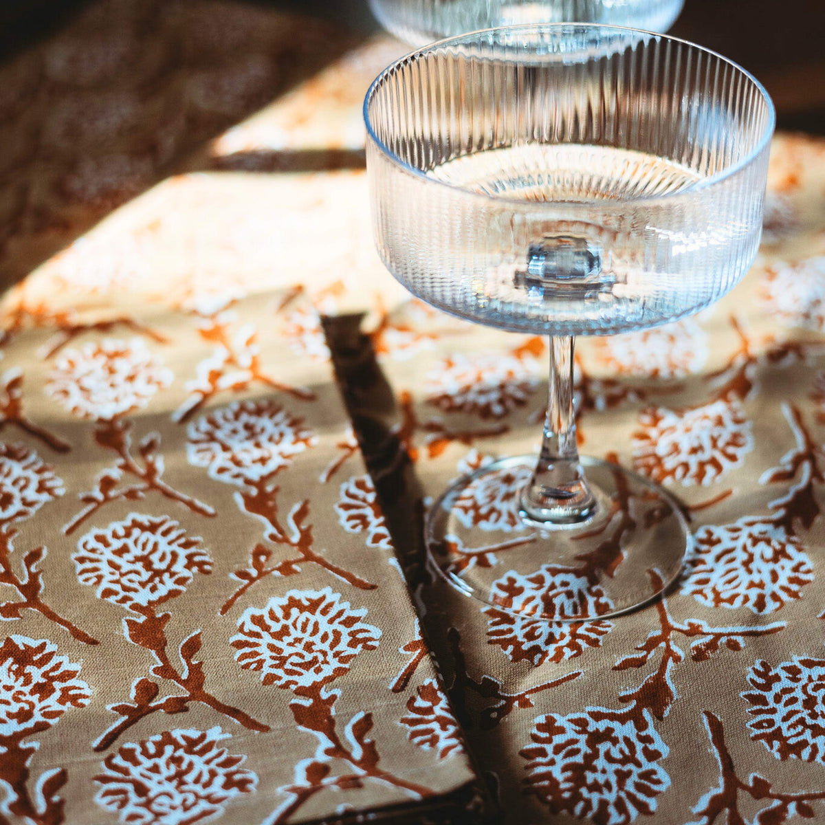 Nikhar Linen Hand-Printed Runner - Chai Brown