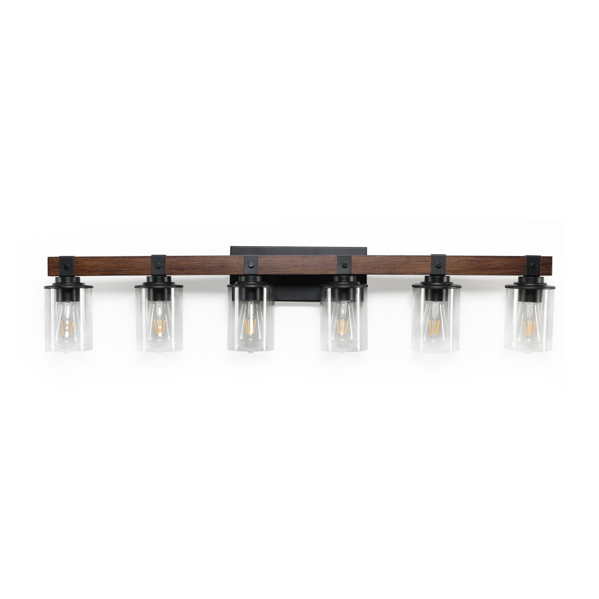 42" Rustic 6-Light Wall Sconce with Glass and Wood Accent