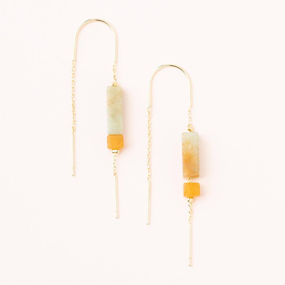 Rectangle Stone Earring - Amazonite/Amber/Gold