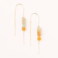 Rectangle Stone Earring - Amazonite/Amber/Gold