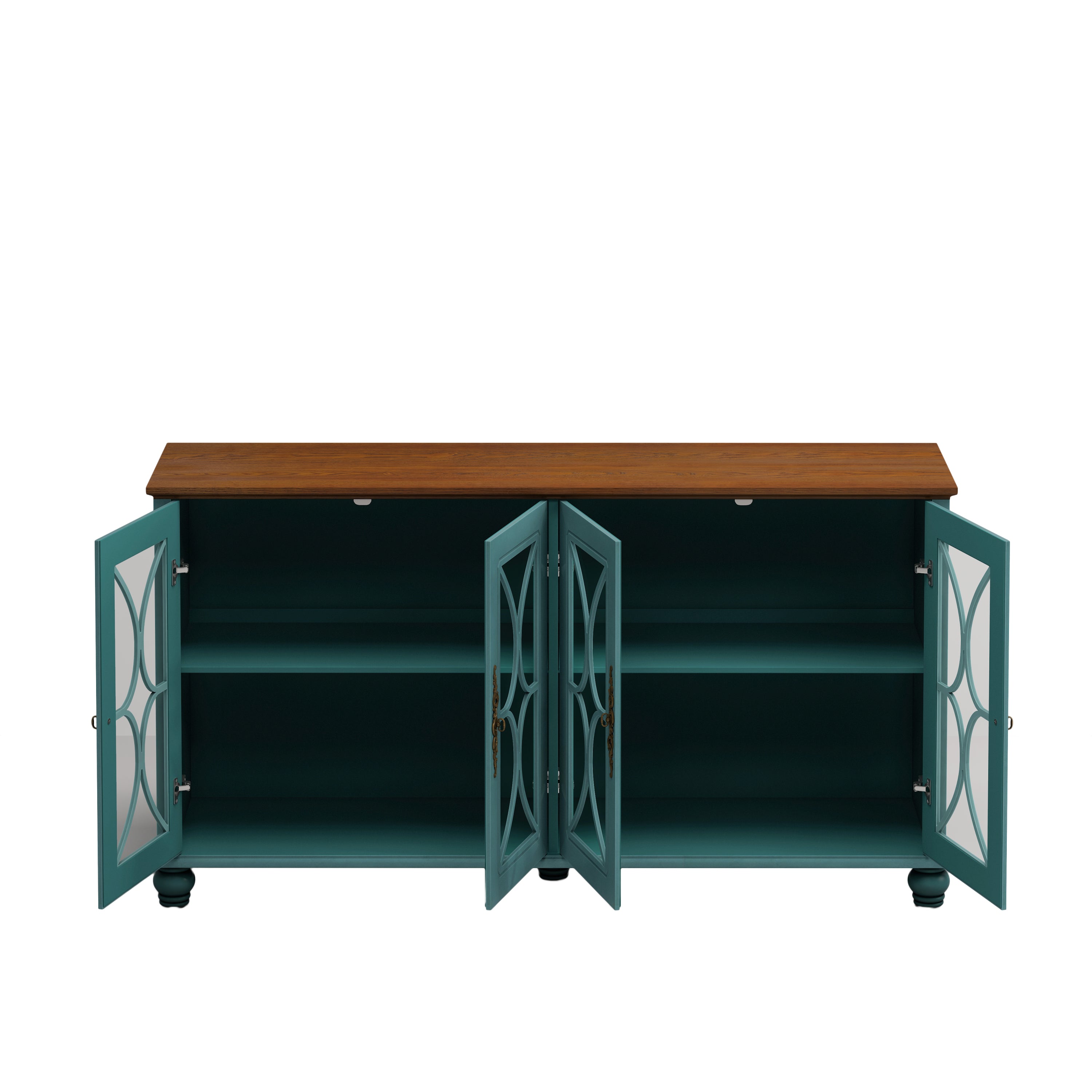 Elegant European Antique Style 4-Door Cabinet with Tempered Glass Doors