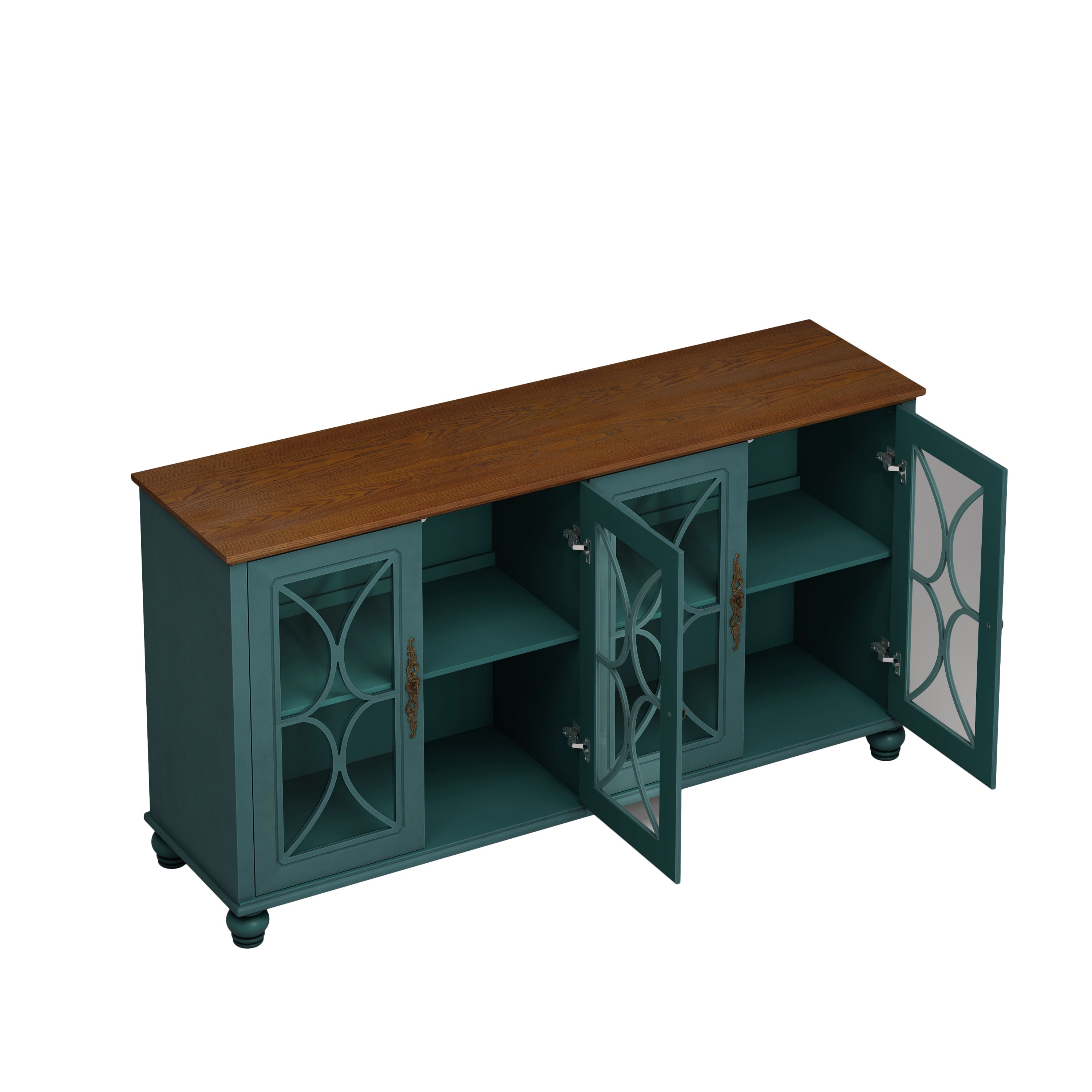 Elegant European Antique Style 4-Door Cabinet with Tempered Glass Doors