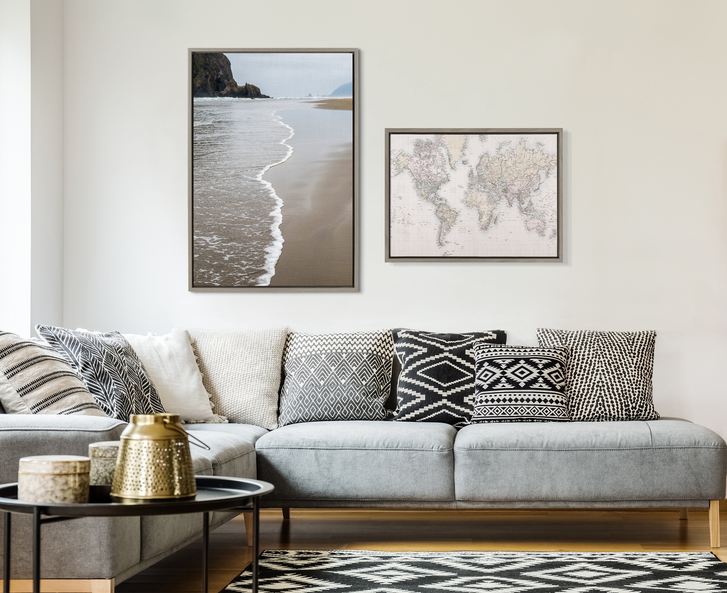 Sylvie Vintage World Map Framed Canvas by The Creative Bunch Studio