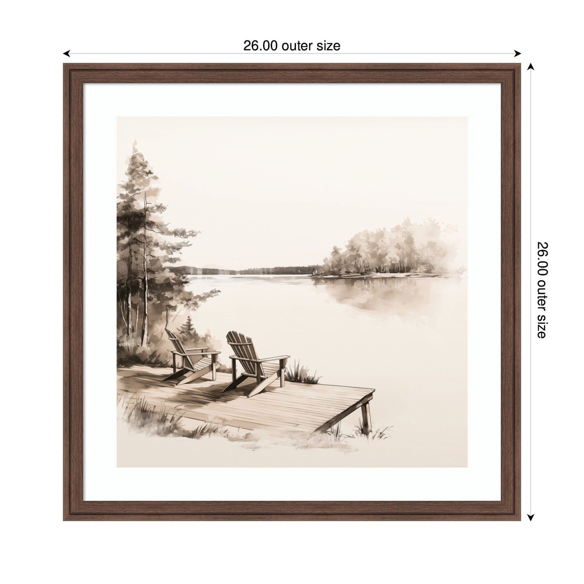 Abstract Sketch Of Adirondack Chairs On A Dock by The Creative Bunch Studio Framed Wall Art Print