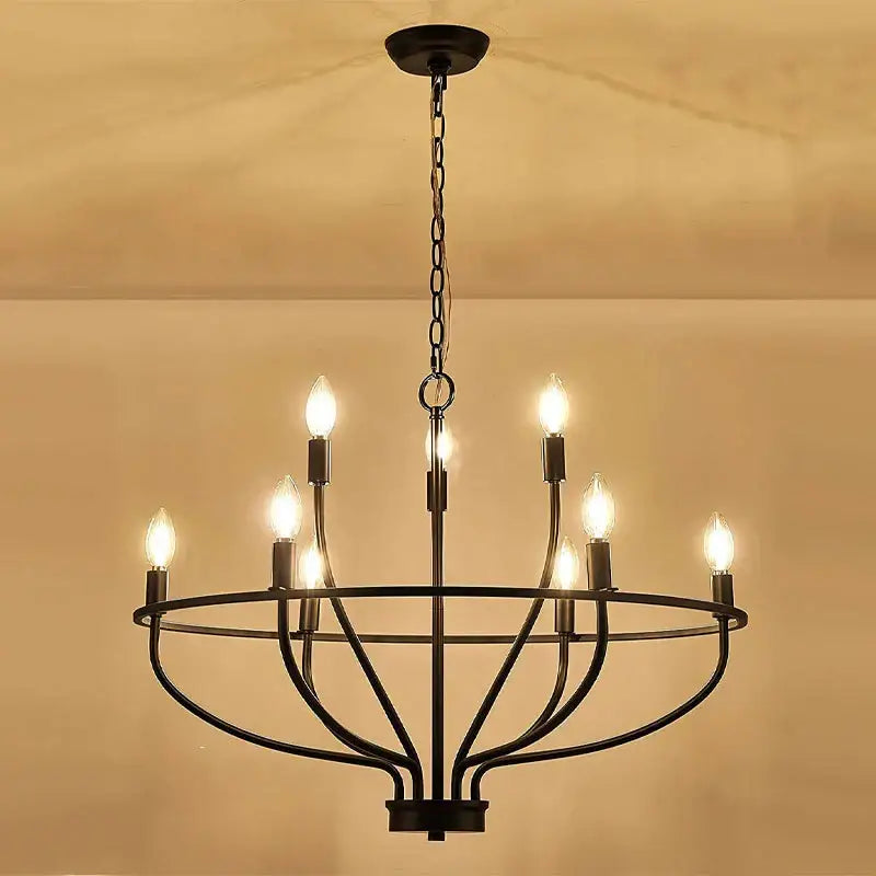 American farmhouse black iron art retro chandelier dining room light
