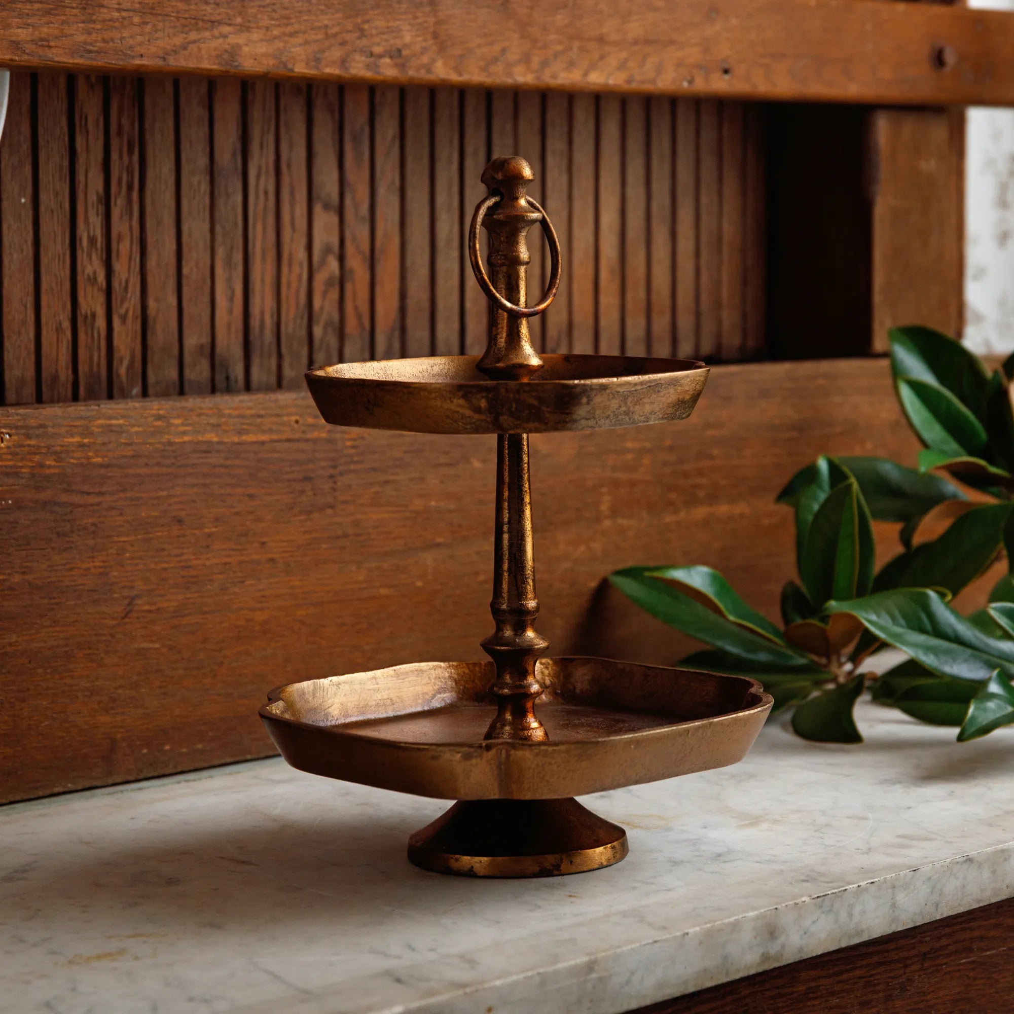 Antique Brass Two-Tier Tea Server