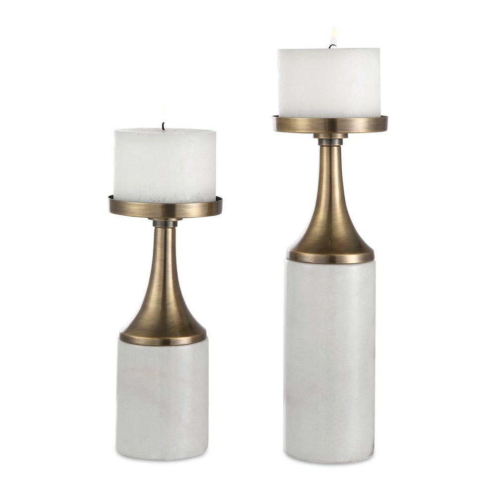 Brass and White Marble Candleholders