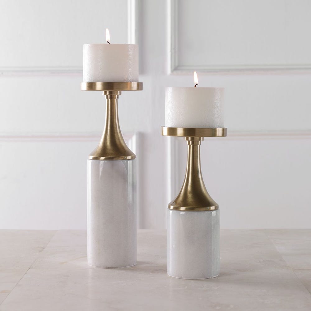 Brass and White Marble Candleholders