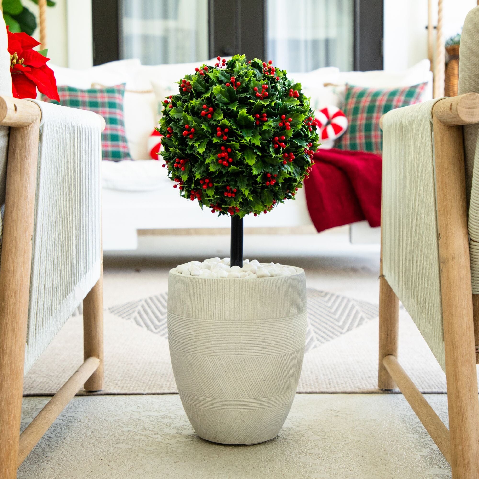 2' UV Resistant Artificial Holly Berry Christmas Ball with Integrated Ground Stake (Indoor/Outdoor)