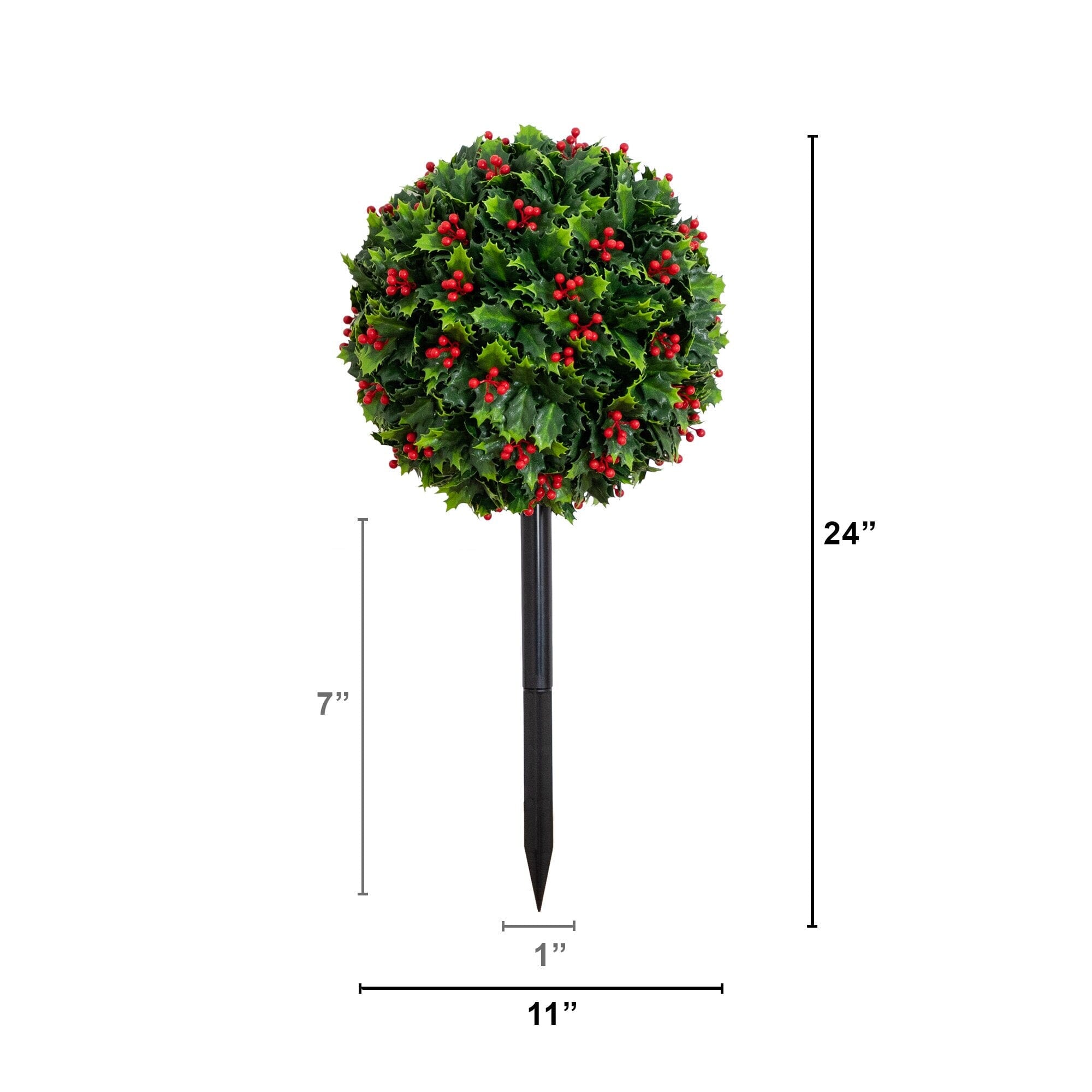 2' UV Resistant Artificial Holly Berry Christmas Ball with Integrated Ground Stake (Indoor/Outdoor)