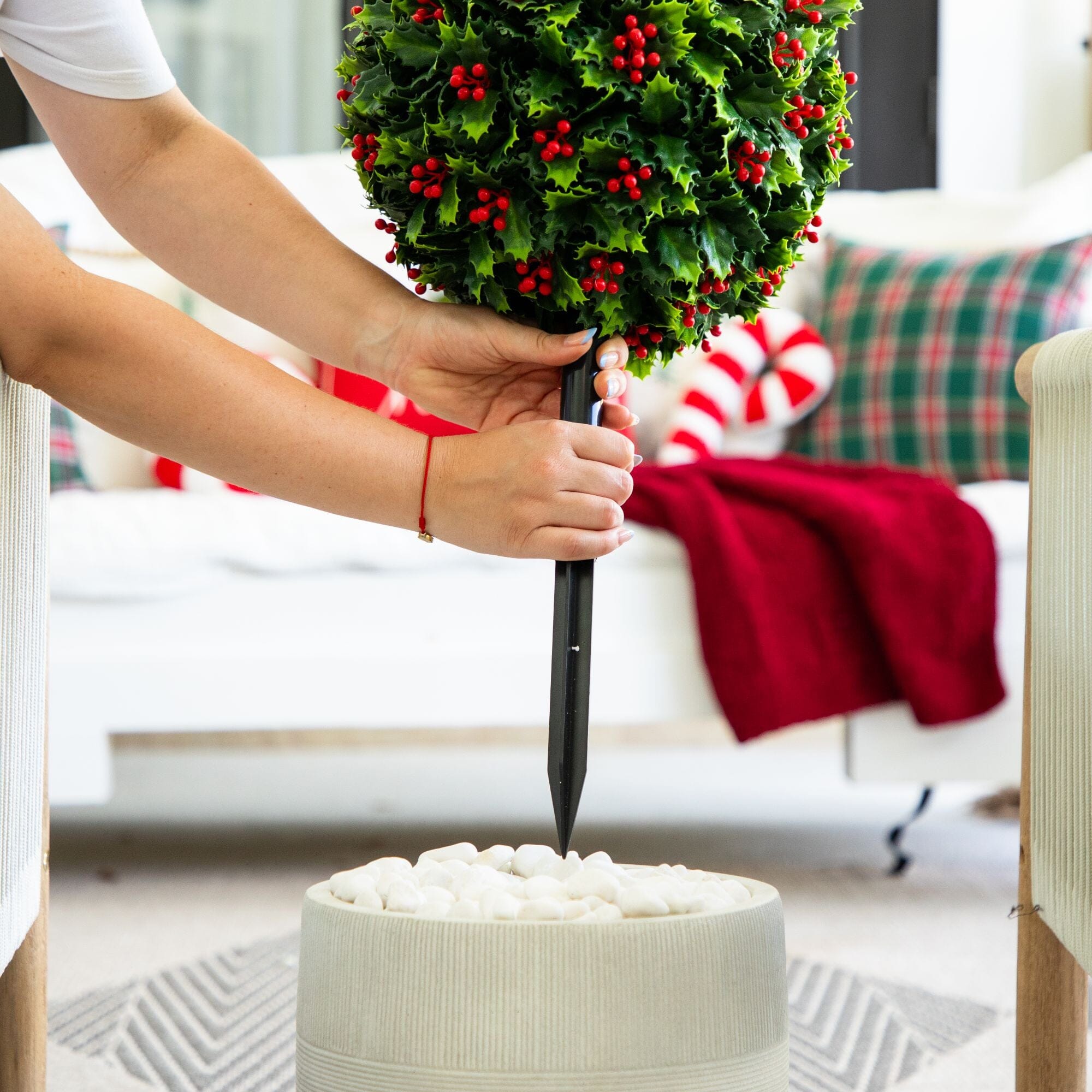 2' UV Resistant Artificial Holly Berry Christmas Ball with Integrated Ground Stake (Indoor/Outdoor)