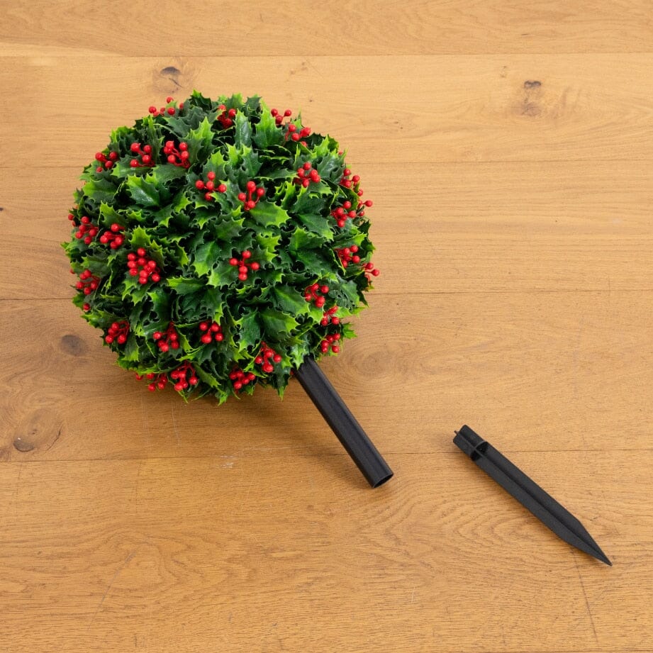 2' UV Resistant Artificial Holly Berry Christmas Ball with Integrated Ground Stake (Indoor/Outdoor)