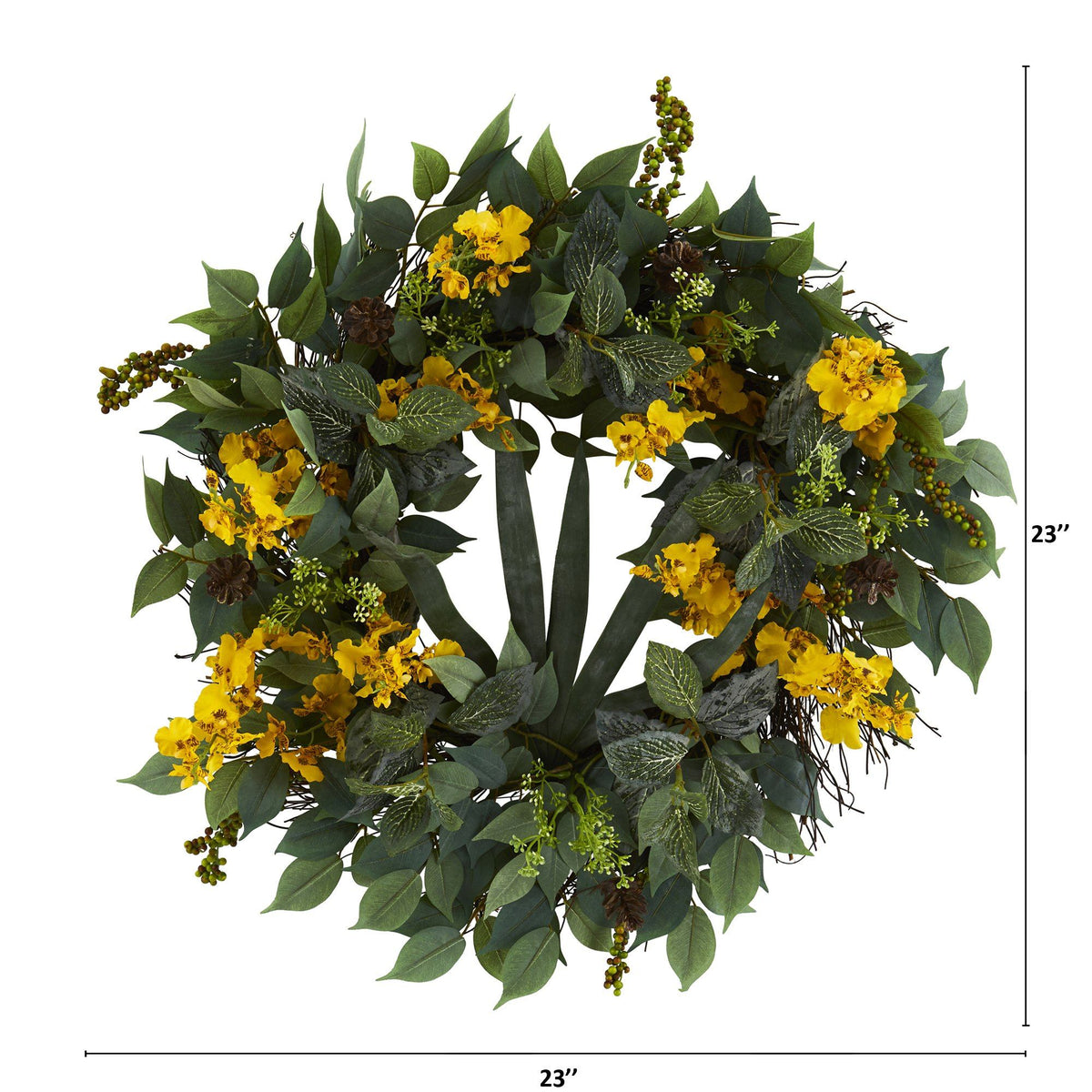 23” Mixed Greens and Dancing Lady Orchid Artificial Wreath