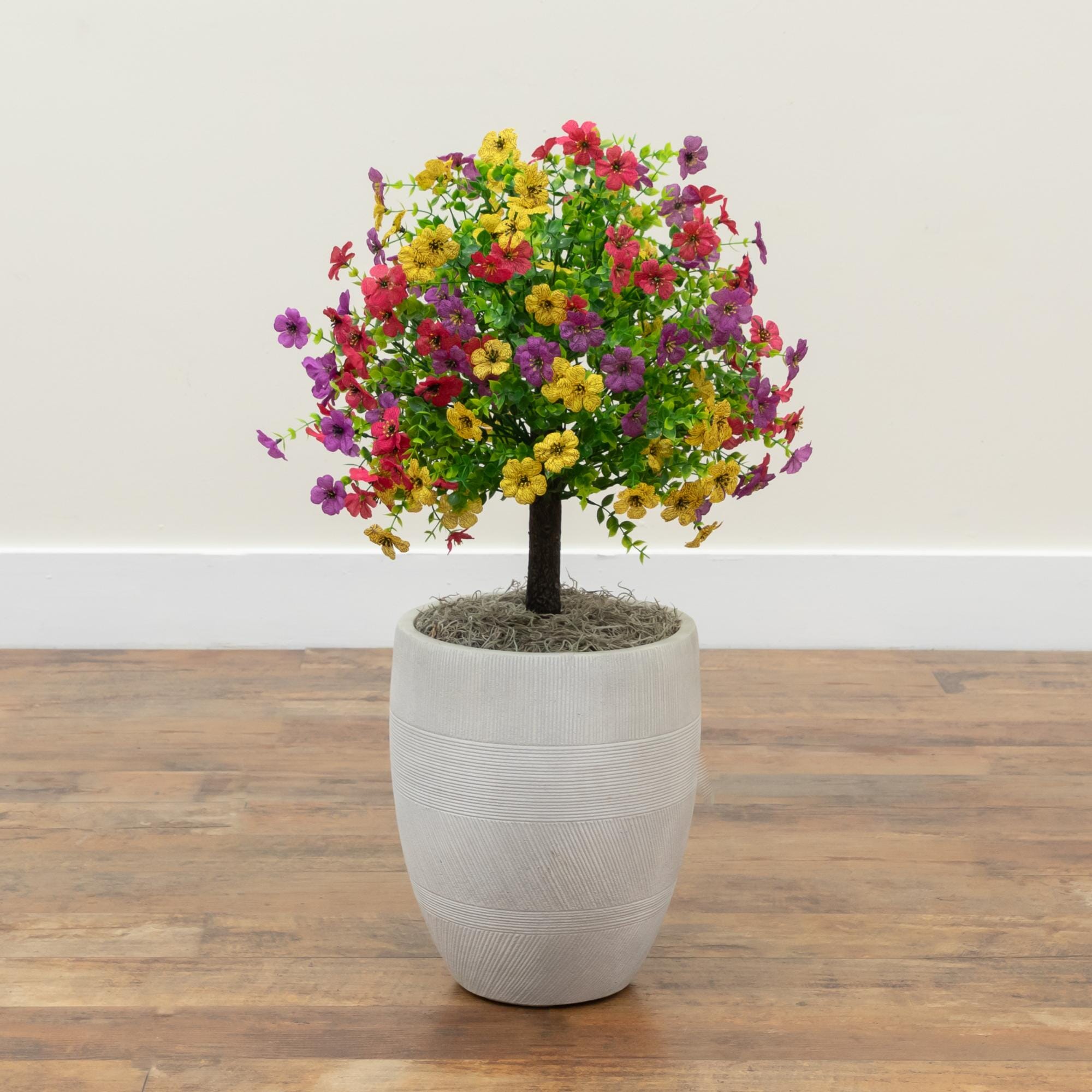 23"UV Artificial Daisy Flowering Plant with Integrated Stake (Indoor/Outdoor) - Set of 2