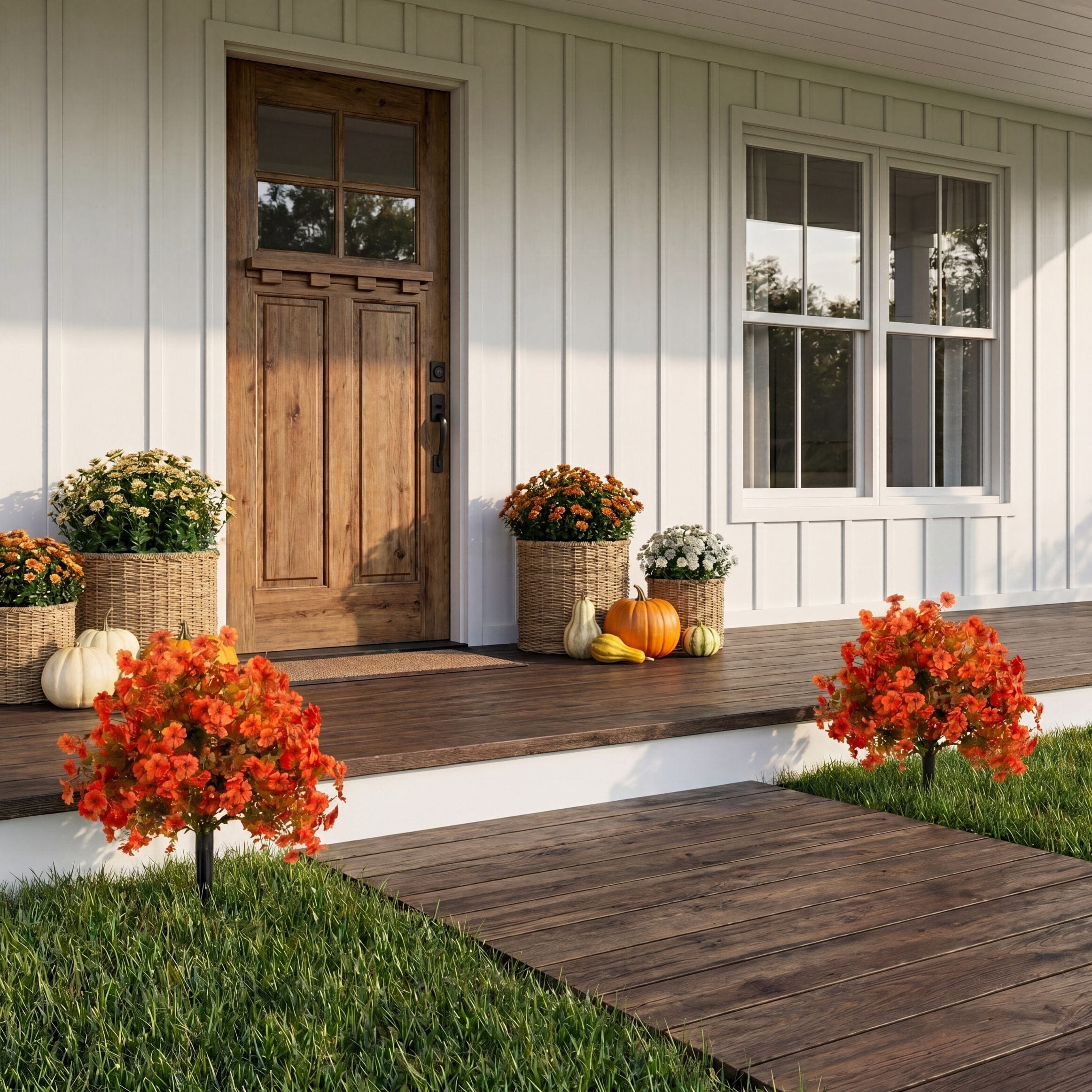 26" UV Resistant Autumn Artificial Fall Daisy Bush with Integrated Ground Stake (Indoor/Outdoor) - Set of 2