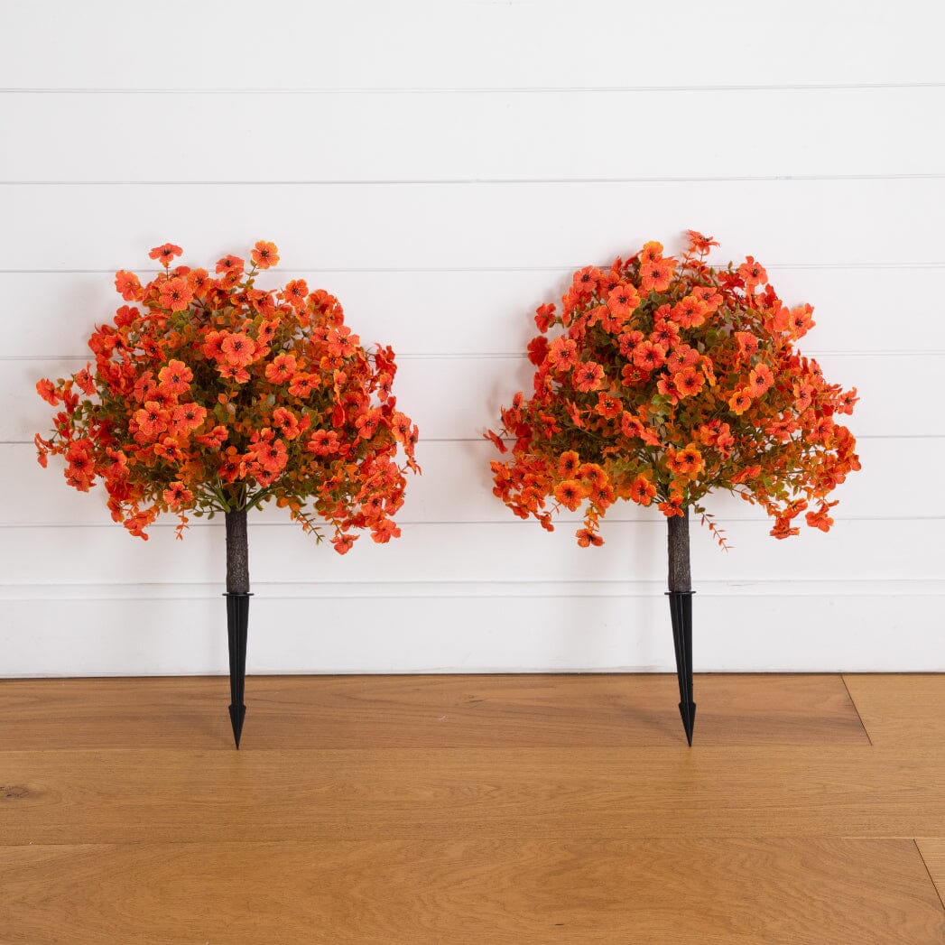 26" UV Resistant Autumn Artificial Fall Daisy Bush with Integrated Ground Stake (Indoor/Outdoor) - Set of 2