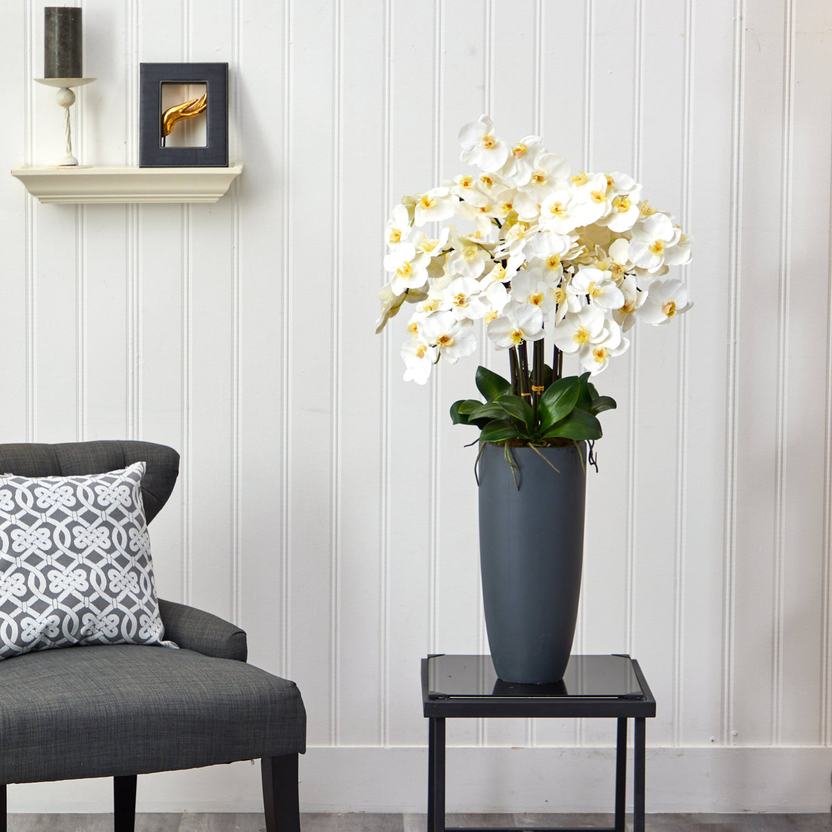 35” Phalaenopsis Orchid Artificial Arrangement in Gray Vase