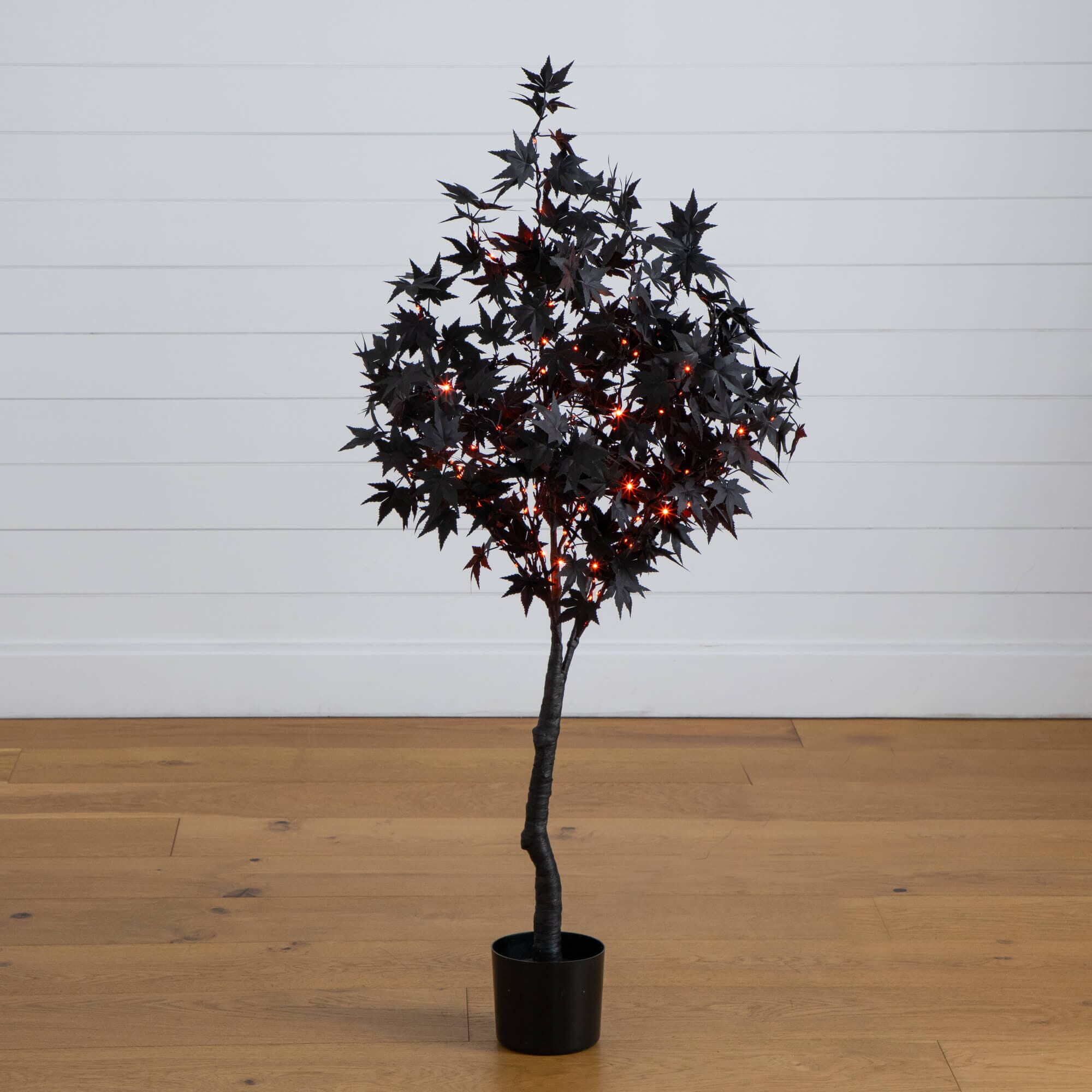 4' Pre-Lit Artificial Halloween Black Maple Tree with 180 Orange & Purple LED Lights