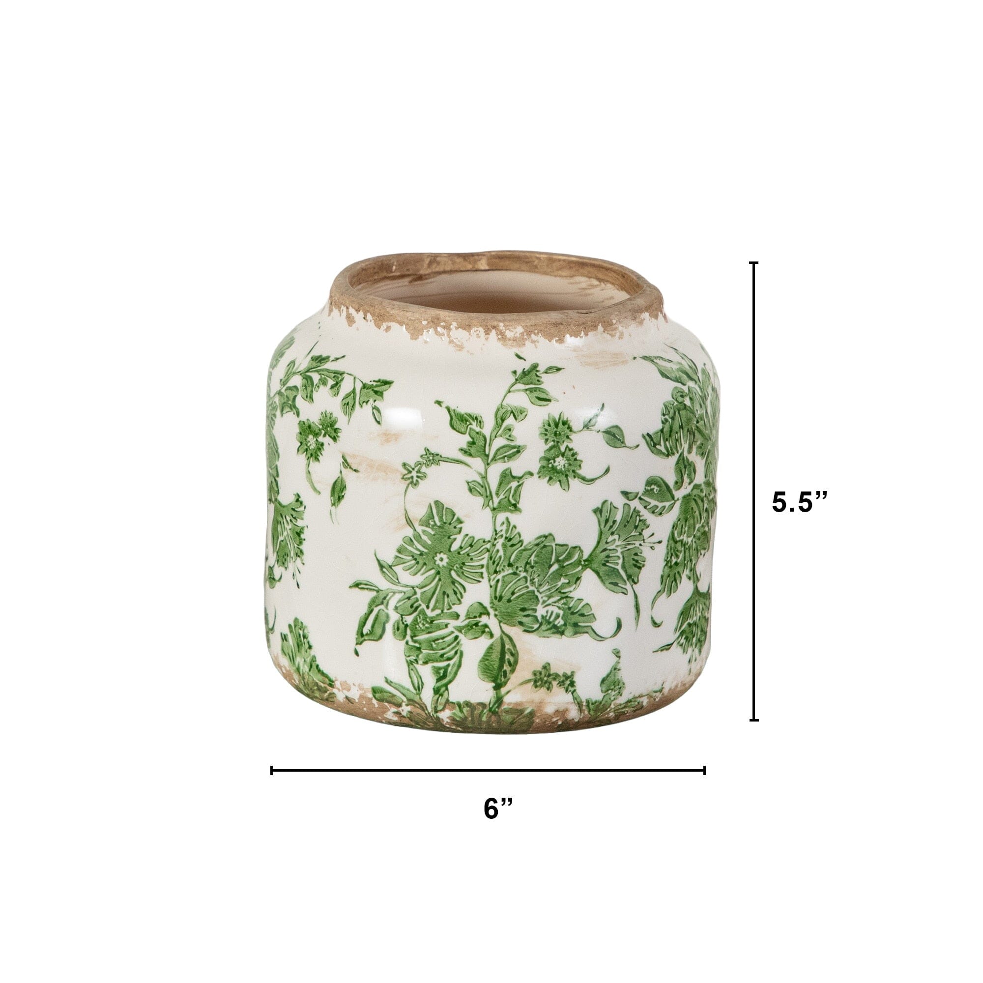 5.5” Floral Tuscan Ceramic Green Scroll Planter