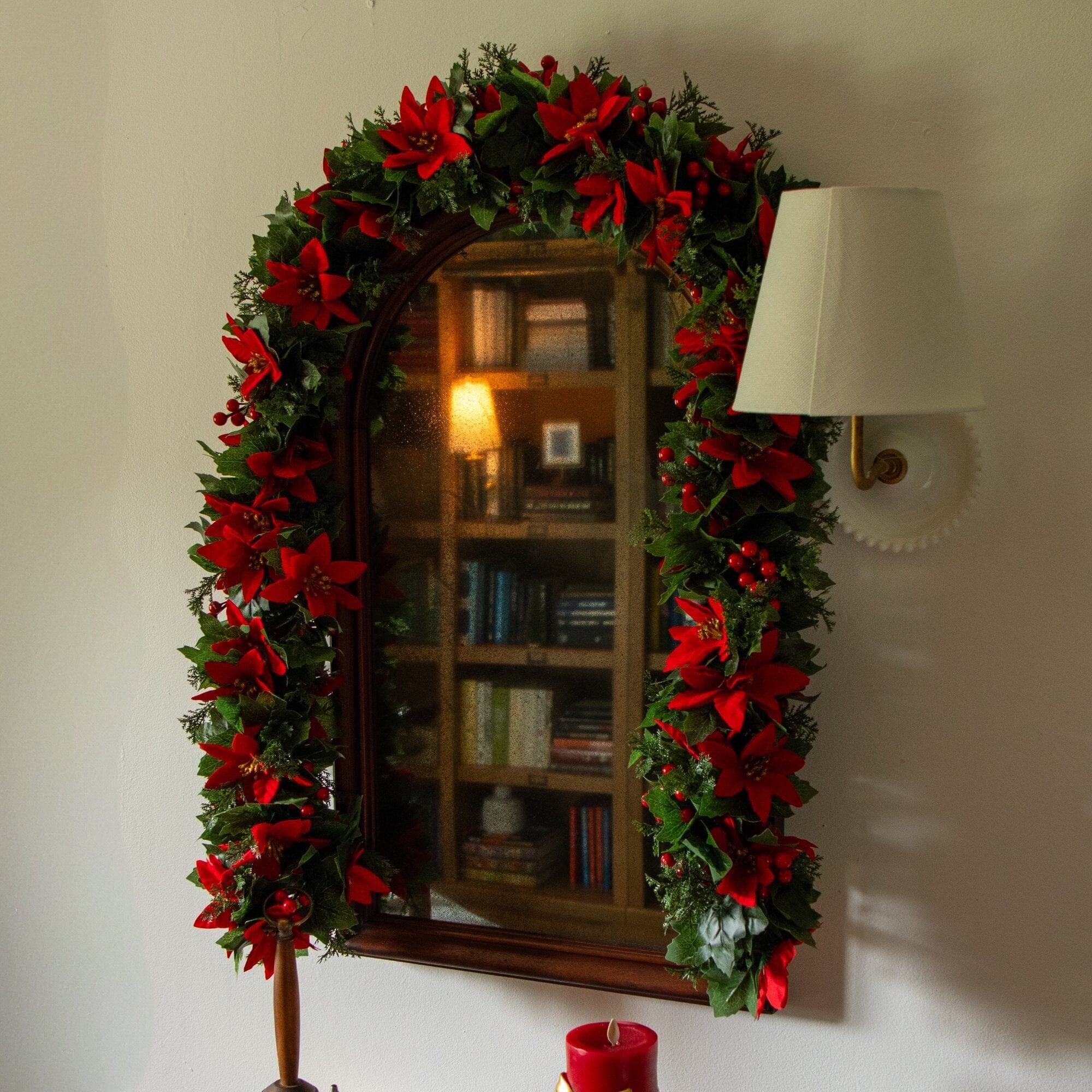 6’ UV Resistant Artificial Christmas Poinsettia & Berries Garland (Indoor/Outdoor)
