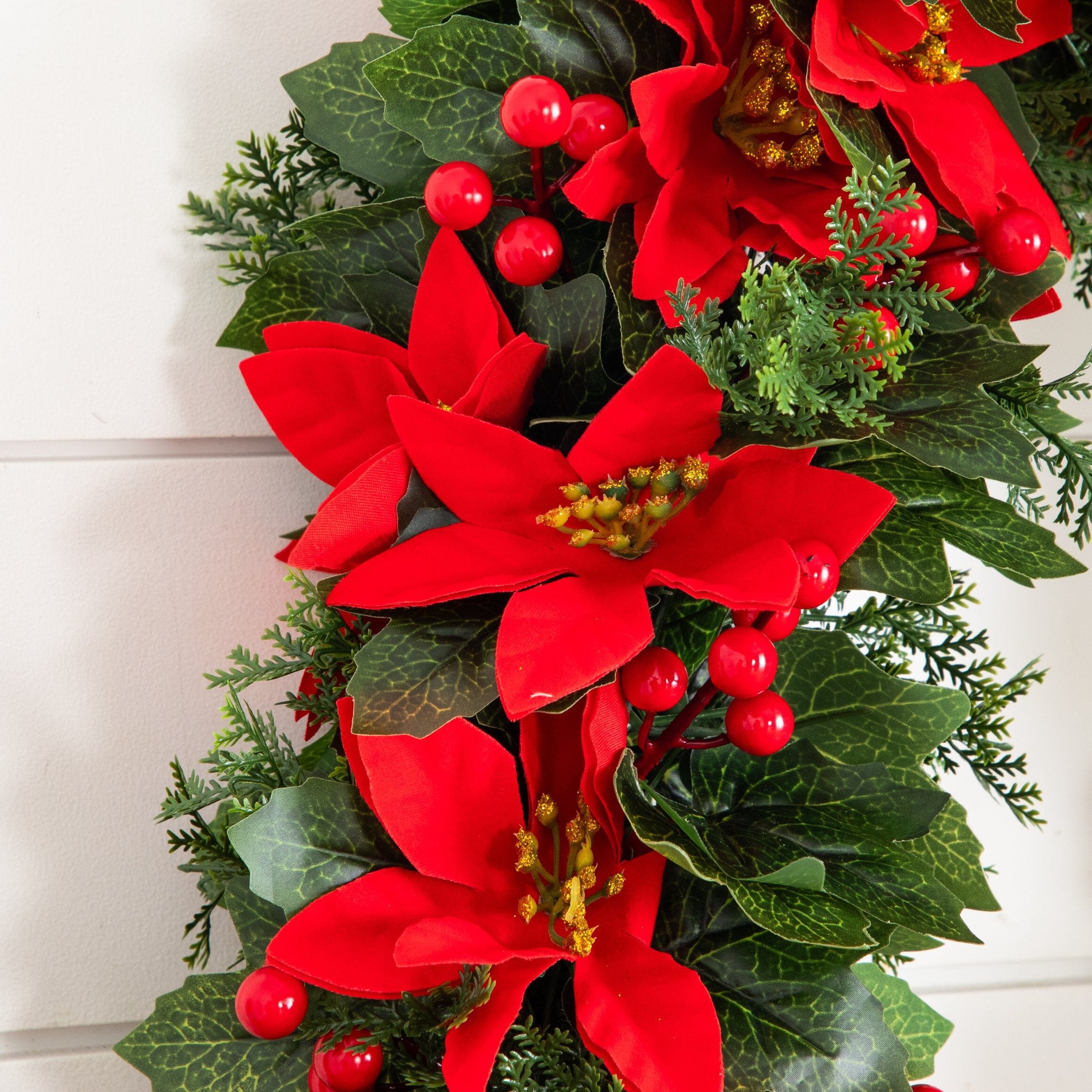 6’ UV Resistant Artificial Christmas Poinsettia & Berries Garland (Indoor/Outdoor)