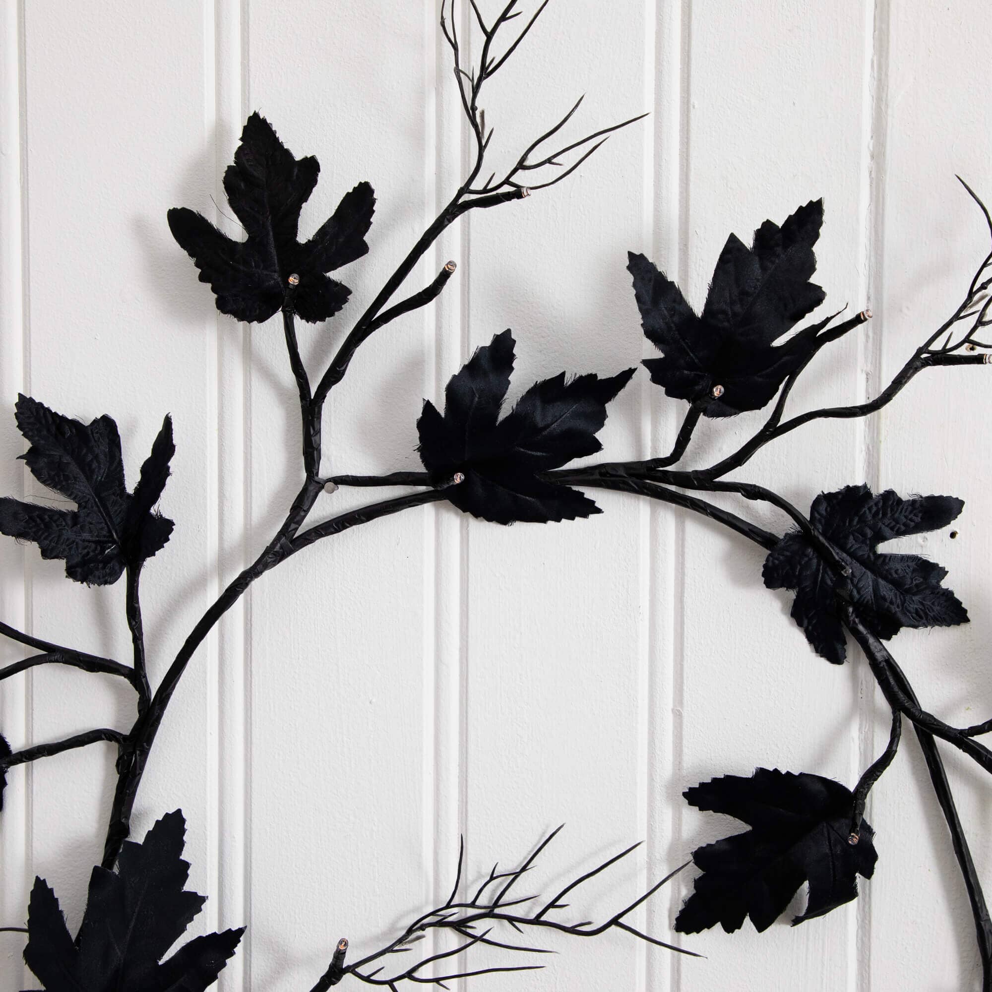 6.5' Pre-Lit Artificial Halloween Black Maple Garland with 48 Orange & Purple LED Lights