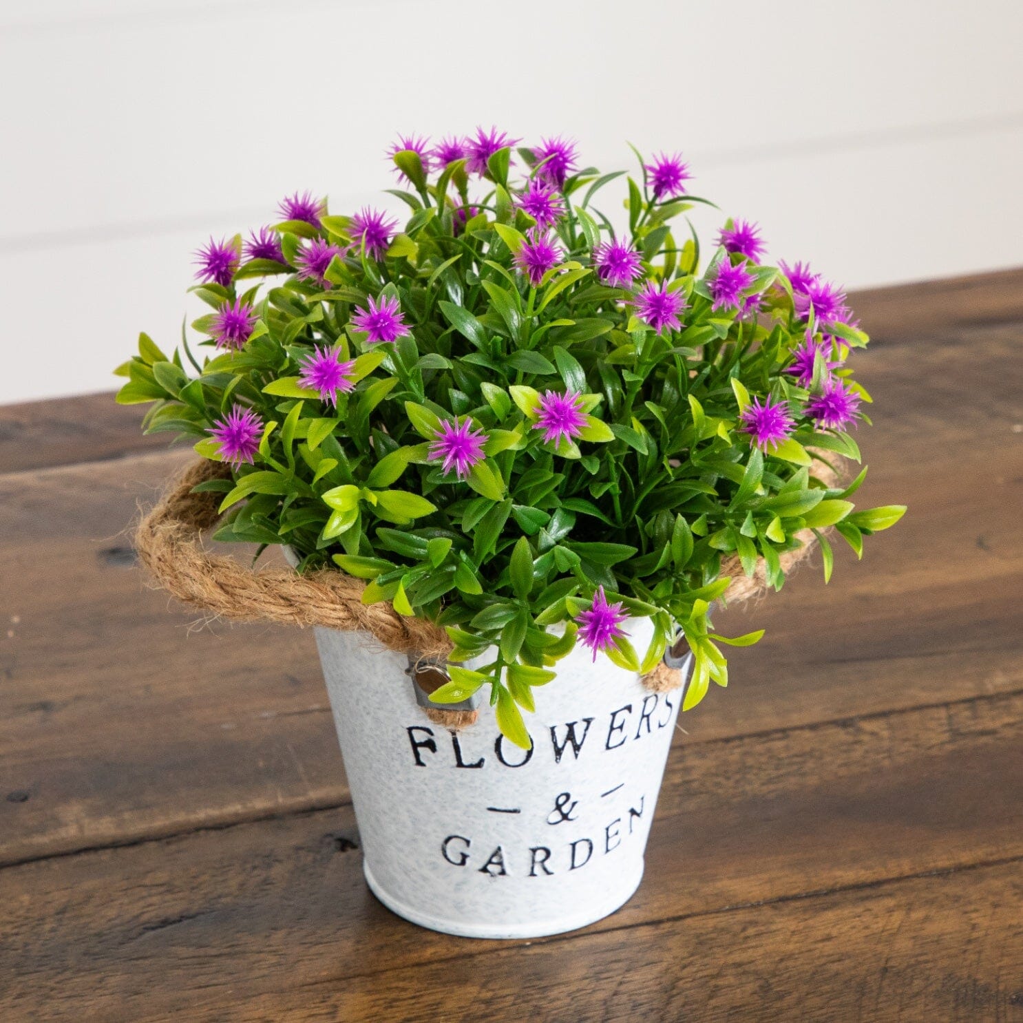 8” Artificial Flowering Plant in Rustic Flowers & Garden Planter -Set of 3