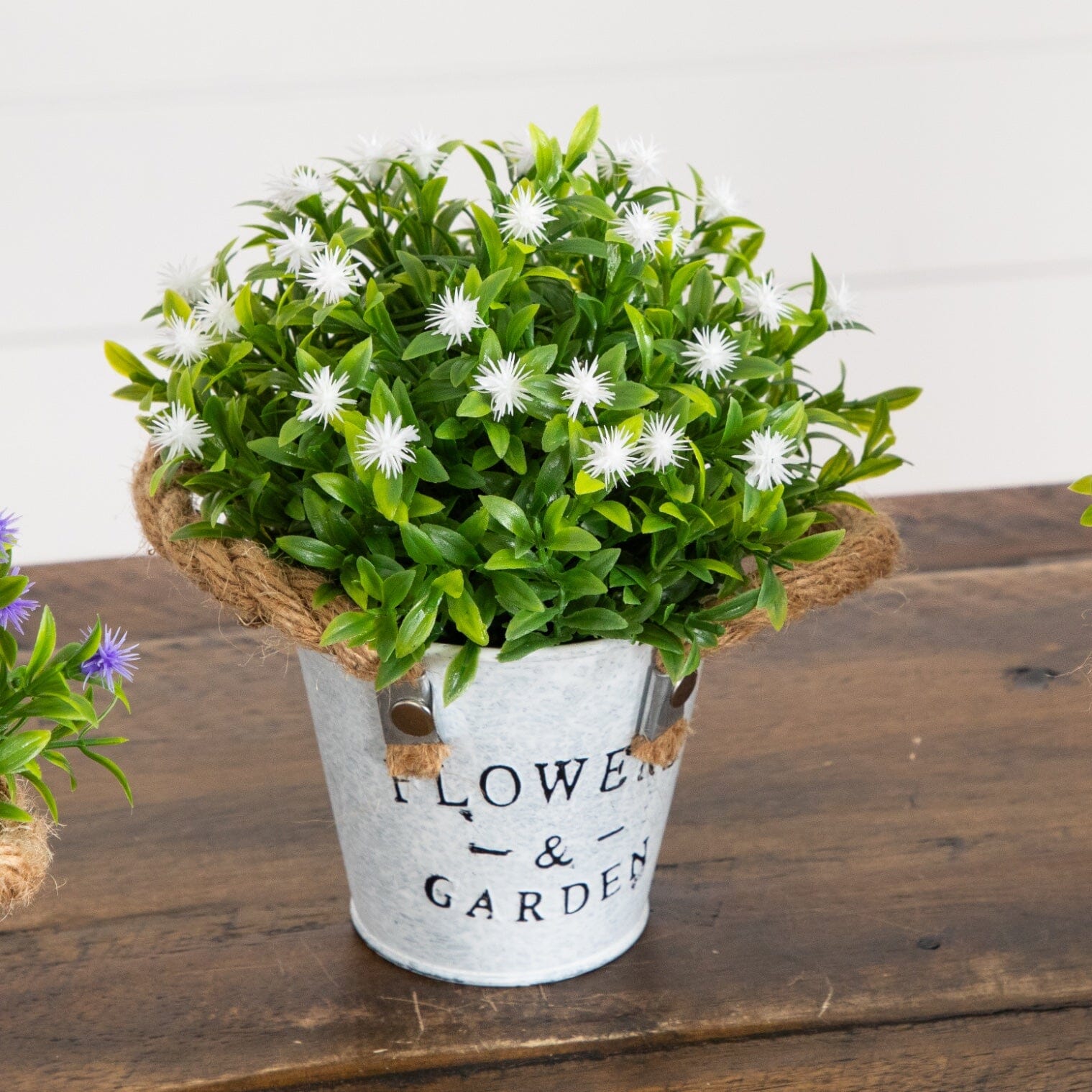 8” Artificial Flowering Plant in Rustic Flowers & Garden Planter -Set of 3