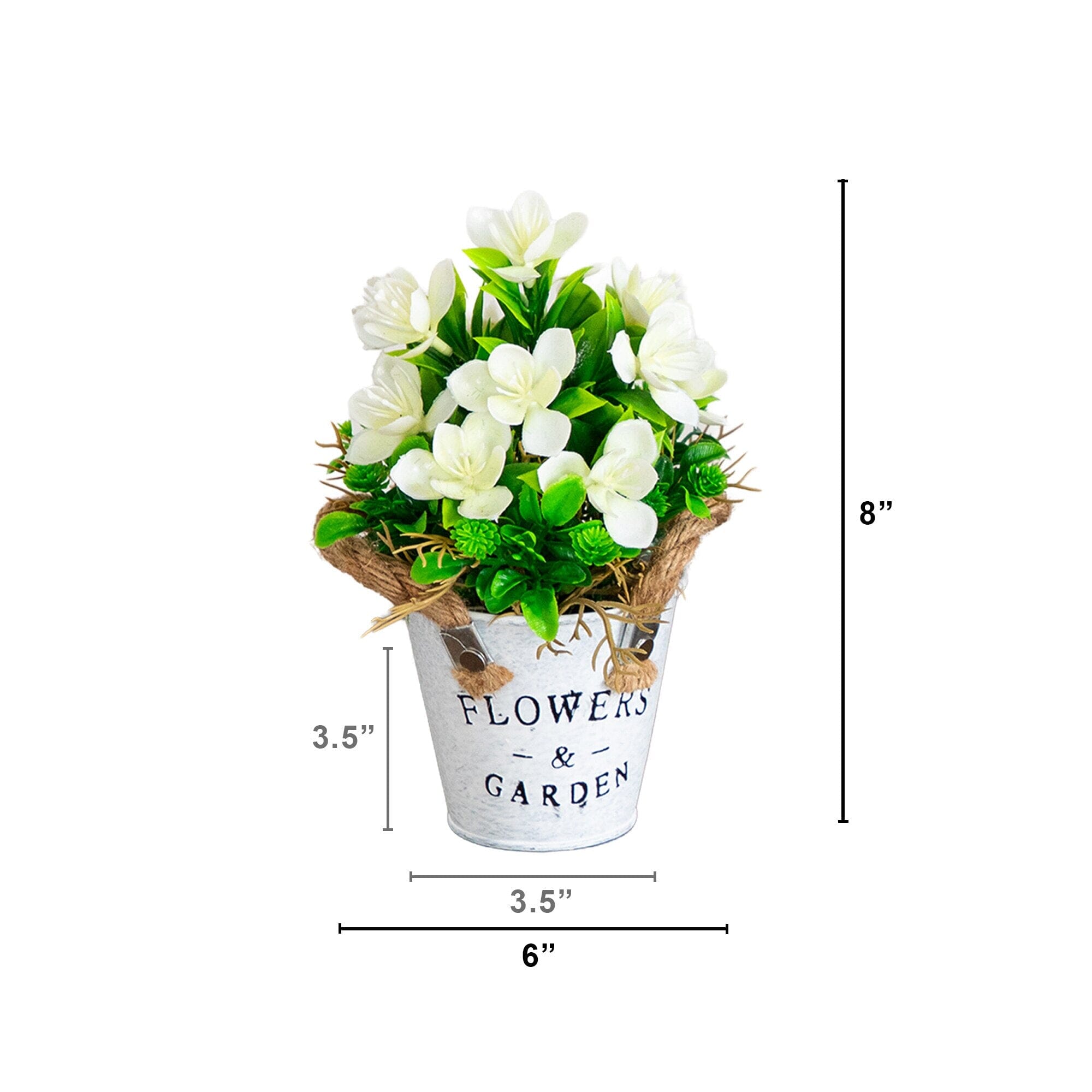 8” Artificial Lush Flowering Plant in Rustic Flowers & Garden Planter -Set of 3