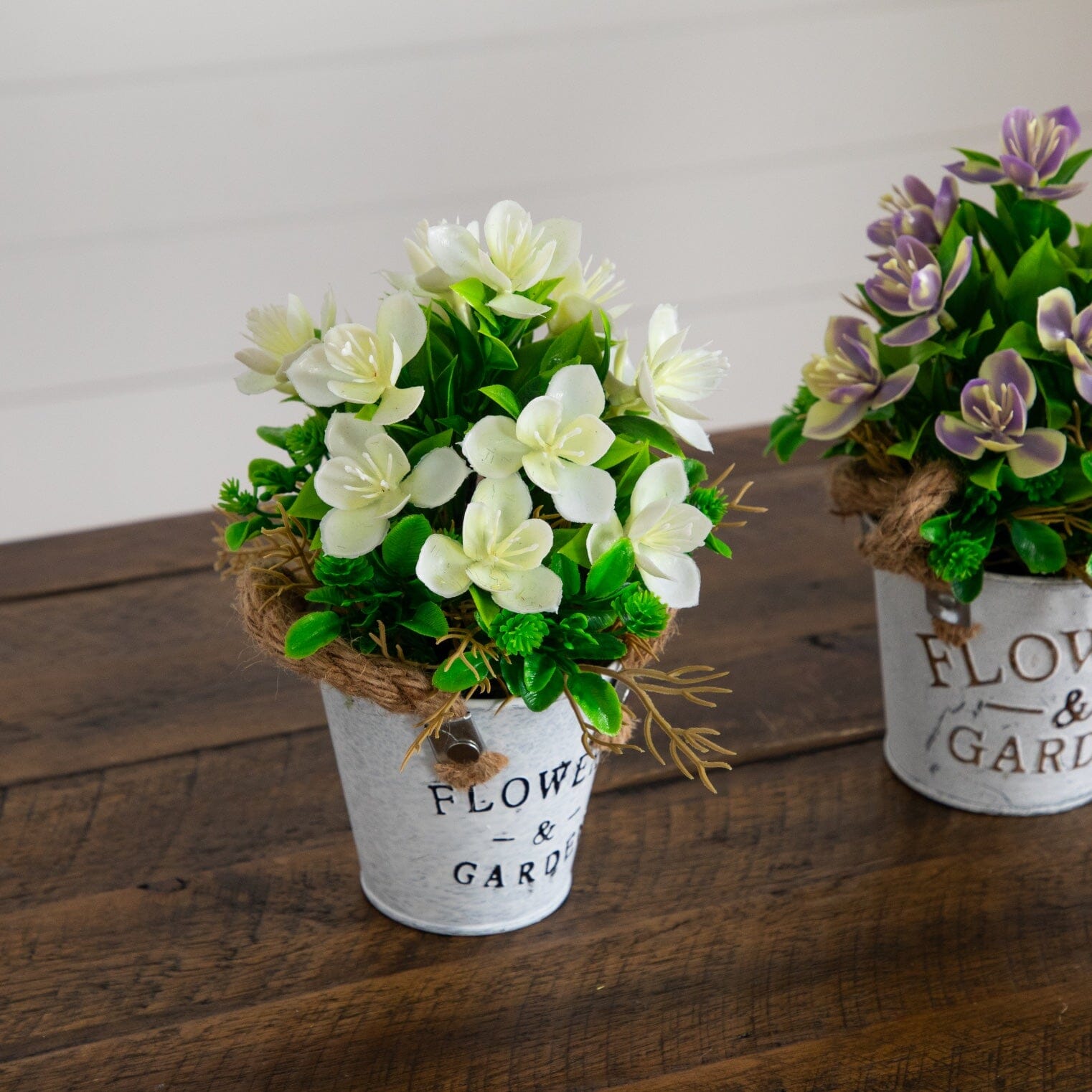 8” Artificial Lush Flowering Plant in Rustic Flowers & Garden Planter -Set of 3