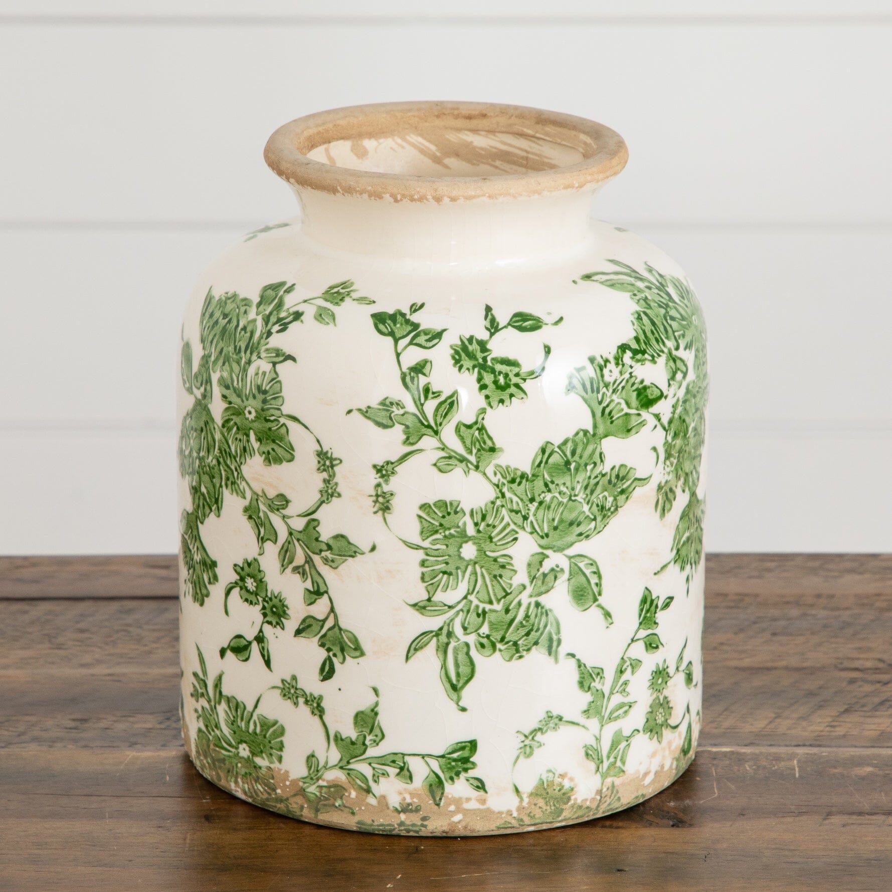8” Floral Tuscan Ceramic Green Scroll Vase