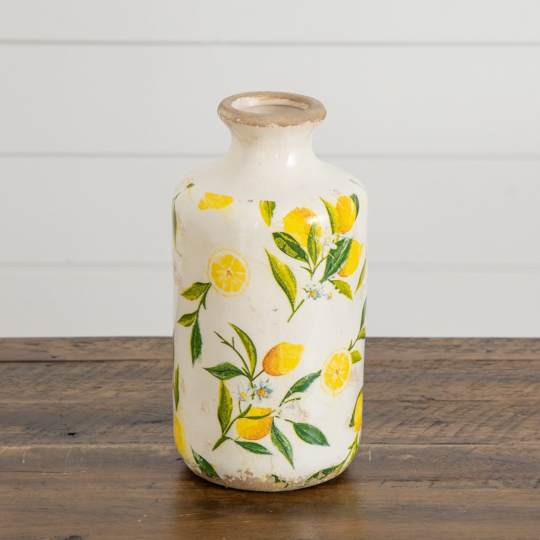 8.5” Lemon Print Ceramic Rustic Vase